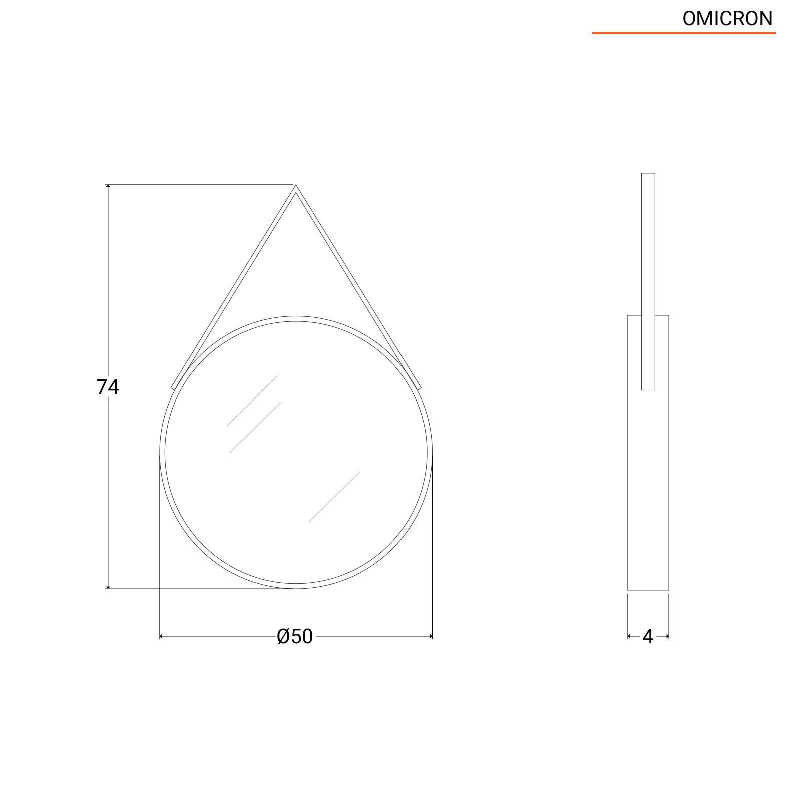 Specchio decorativo 50 cm con cornice nera e gancio in corda - Wiki