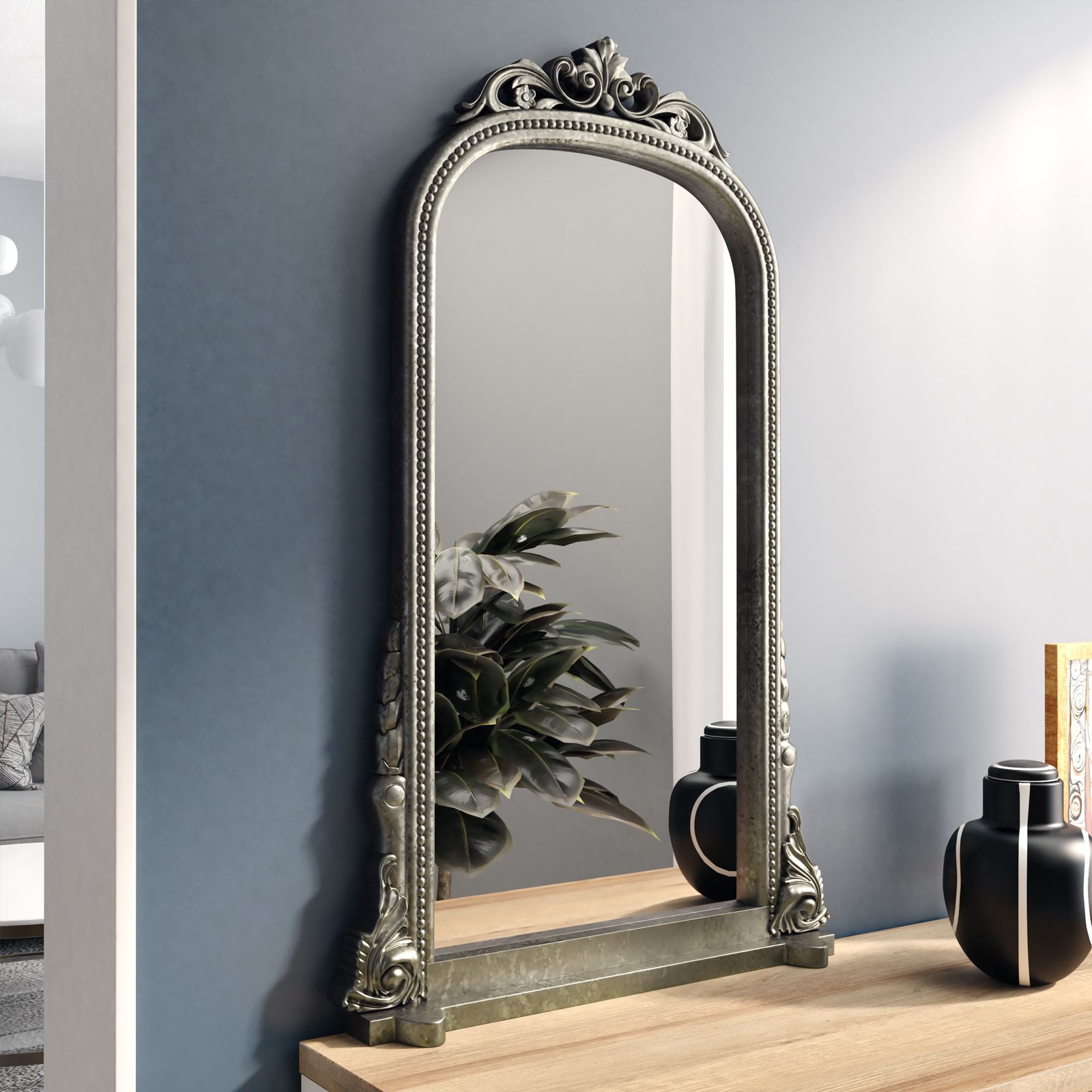 0-Specchio verticale cornice dipinta argento Romi H126 BZ
