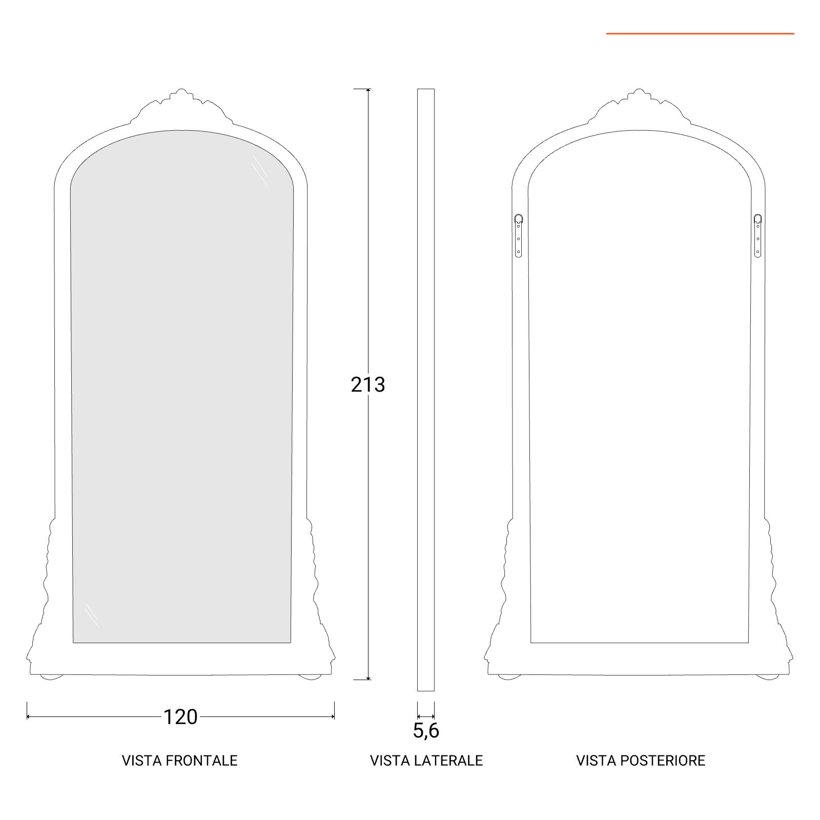 Specchio in stile barocco 120x213 cm con cornice oro antico - Matisse