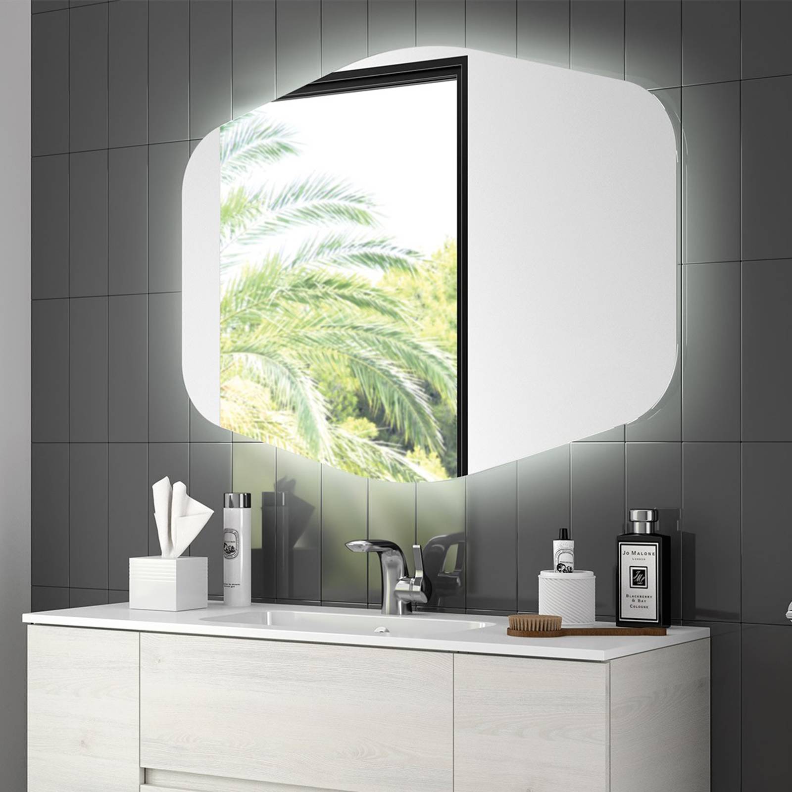Specchio led 80x100 cm esagonale luce fredda retroilluminato e reversibile  - Organic