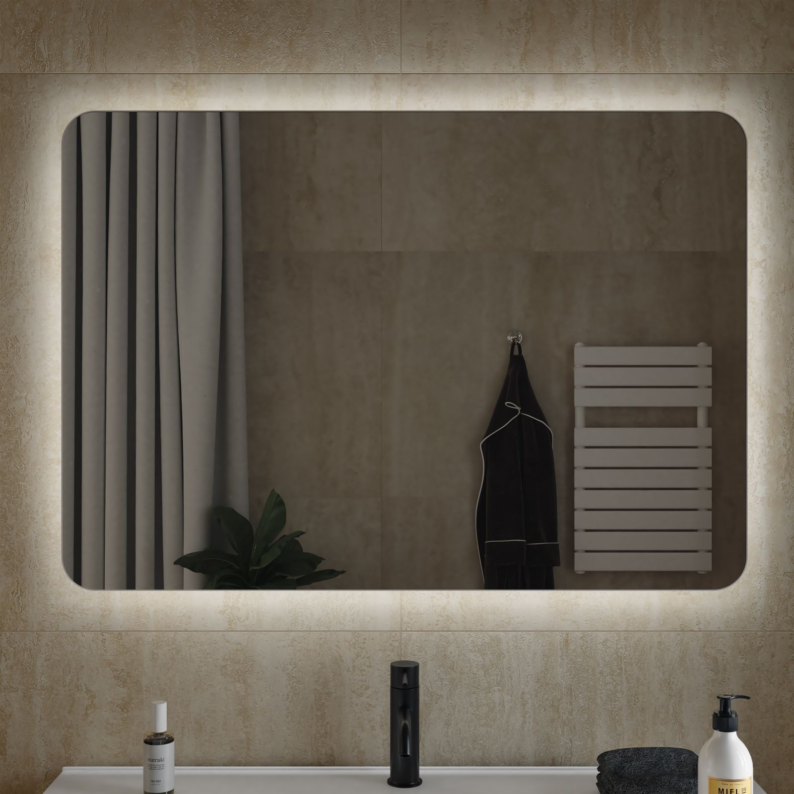 Specchio bagno retroilluminato LED a batteria (100x60cm) Retroiluminato con  illuminazione Freddo Bianco