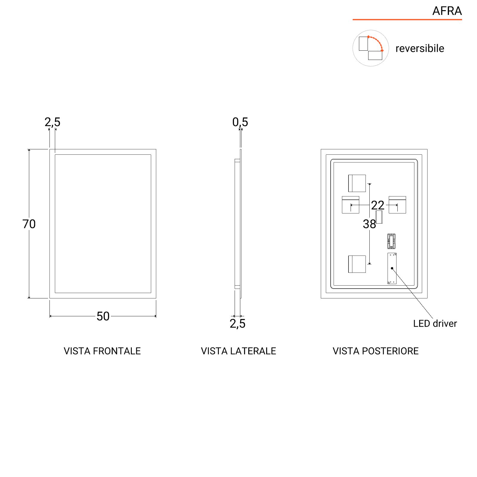 Specchio LED da Parete Pescara Multifunzionale 50 x 70 cm Cornice