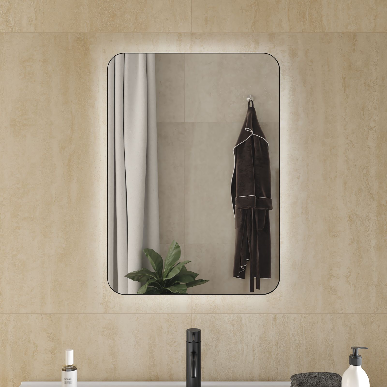 Specchio ecologico installazione reversibile telaio 50x70 cm nero opaco