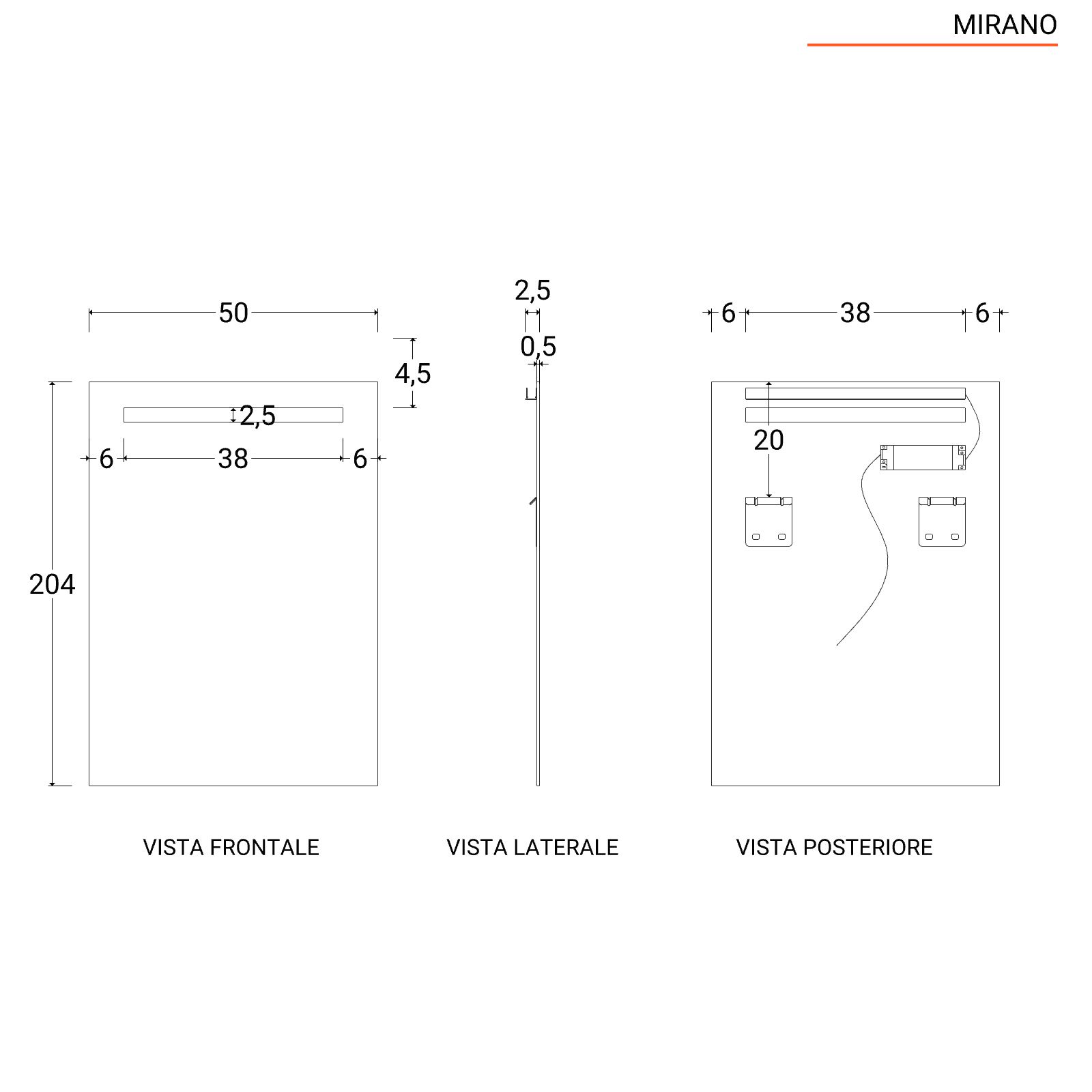 Specchio bagno 50x70cm con fascia LED superiore