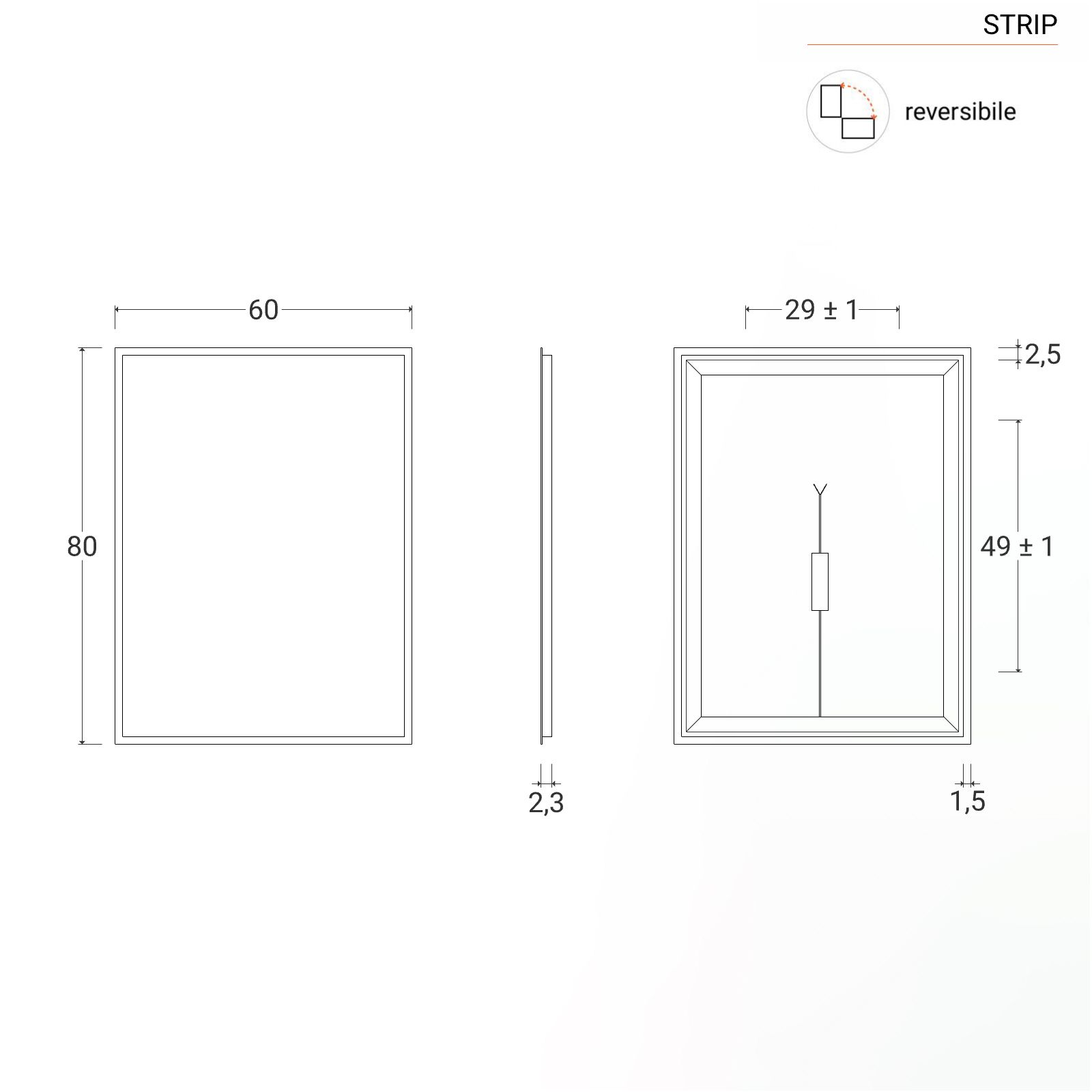 Specchio LED bagno 60x80 cm con cornice satinata installazione reversibile