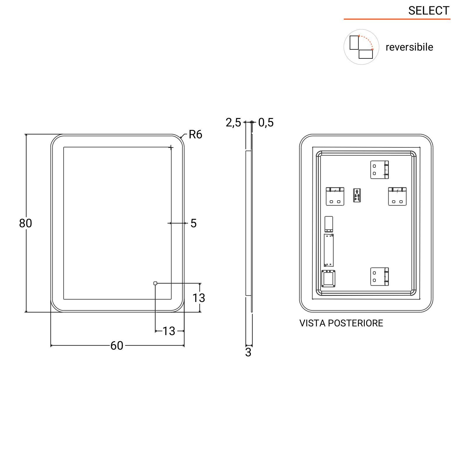 Specchio led 60x80 cm a luce fredda con accensione touch - Select