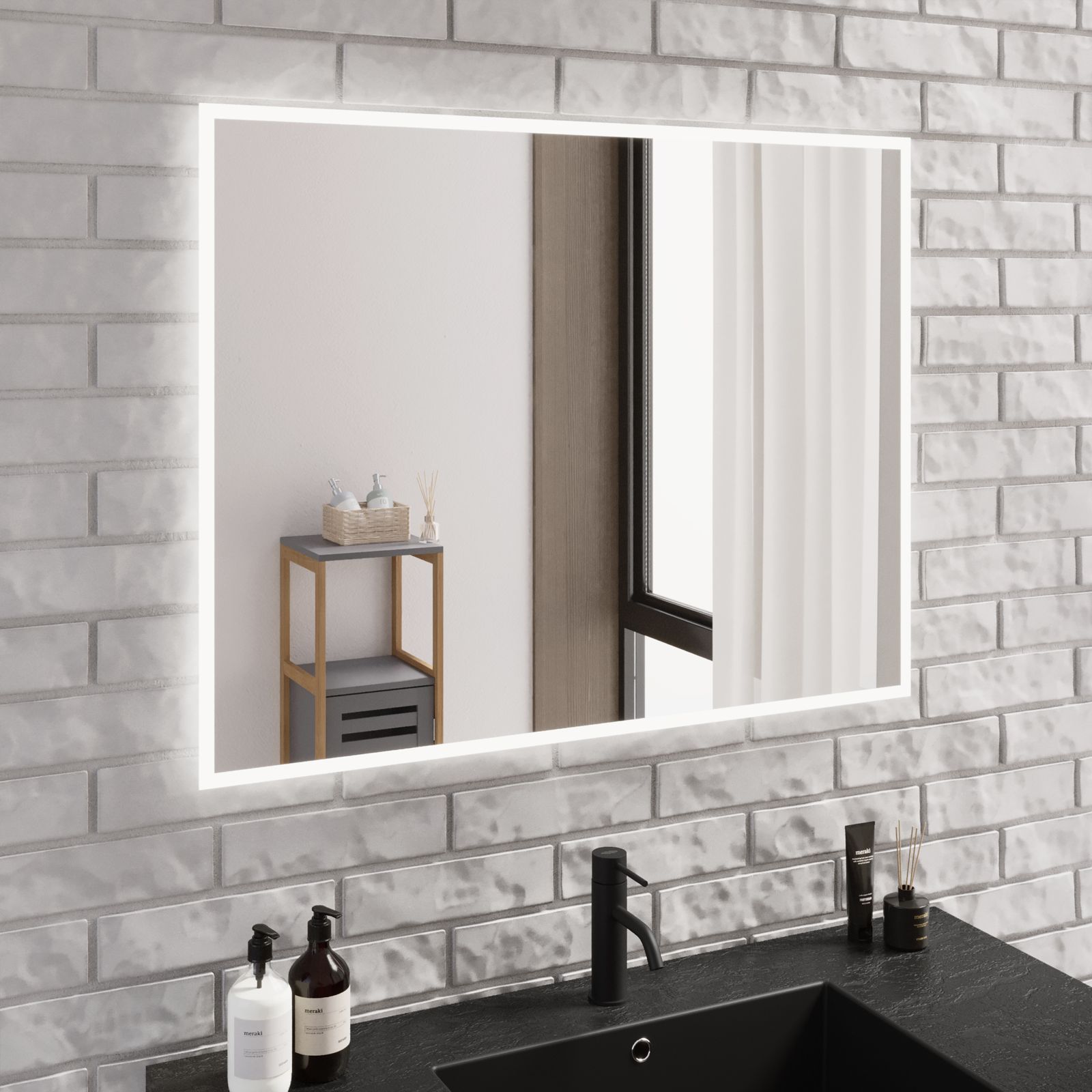 Specchio led 90x70 cm luce naturale con cornice satinata reversibile -  Gideon