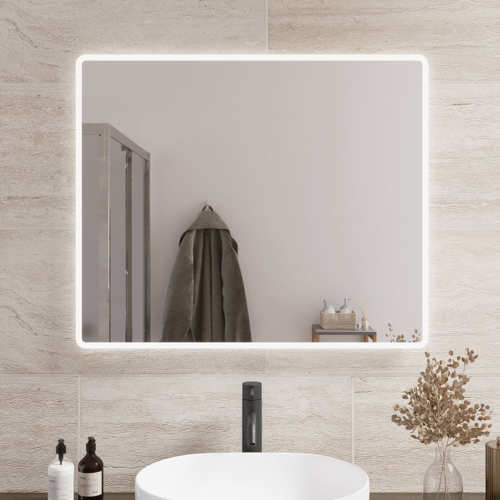 Specchio led 90x75 cm luce naturale con cornice satinata reversibile -  Dorado