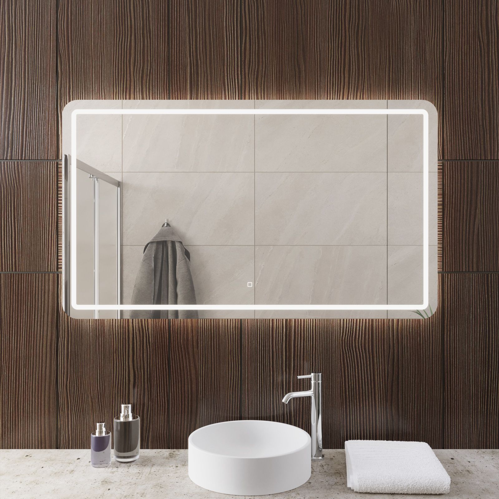 Specchio led bagno 120x70 cm con sensore touch rettangolare stondato - Blunt