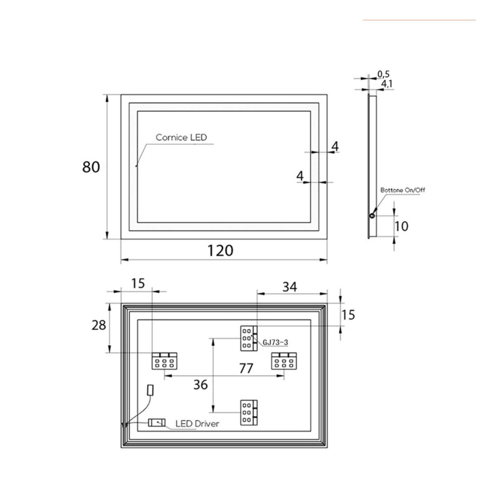 Specchio reversibile 120x80 illuminazione perimetrale LED e spessore 4 mm