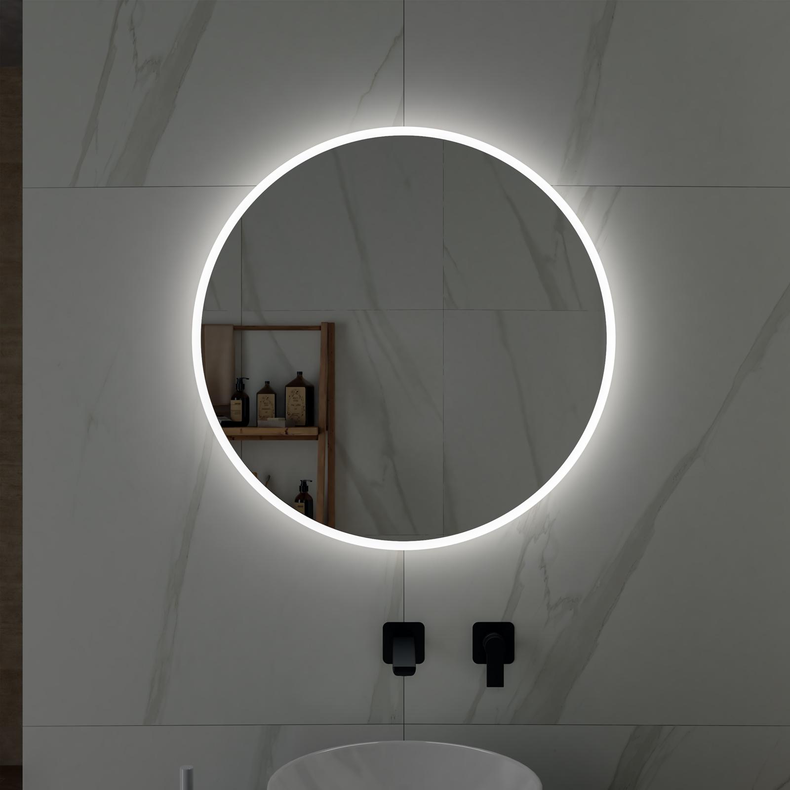 AICA Specchio Bagno Rotondo 70cm Con LED, Antiappannamento, Luce Bianca