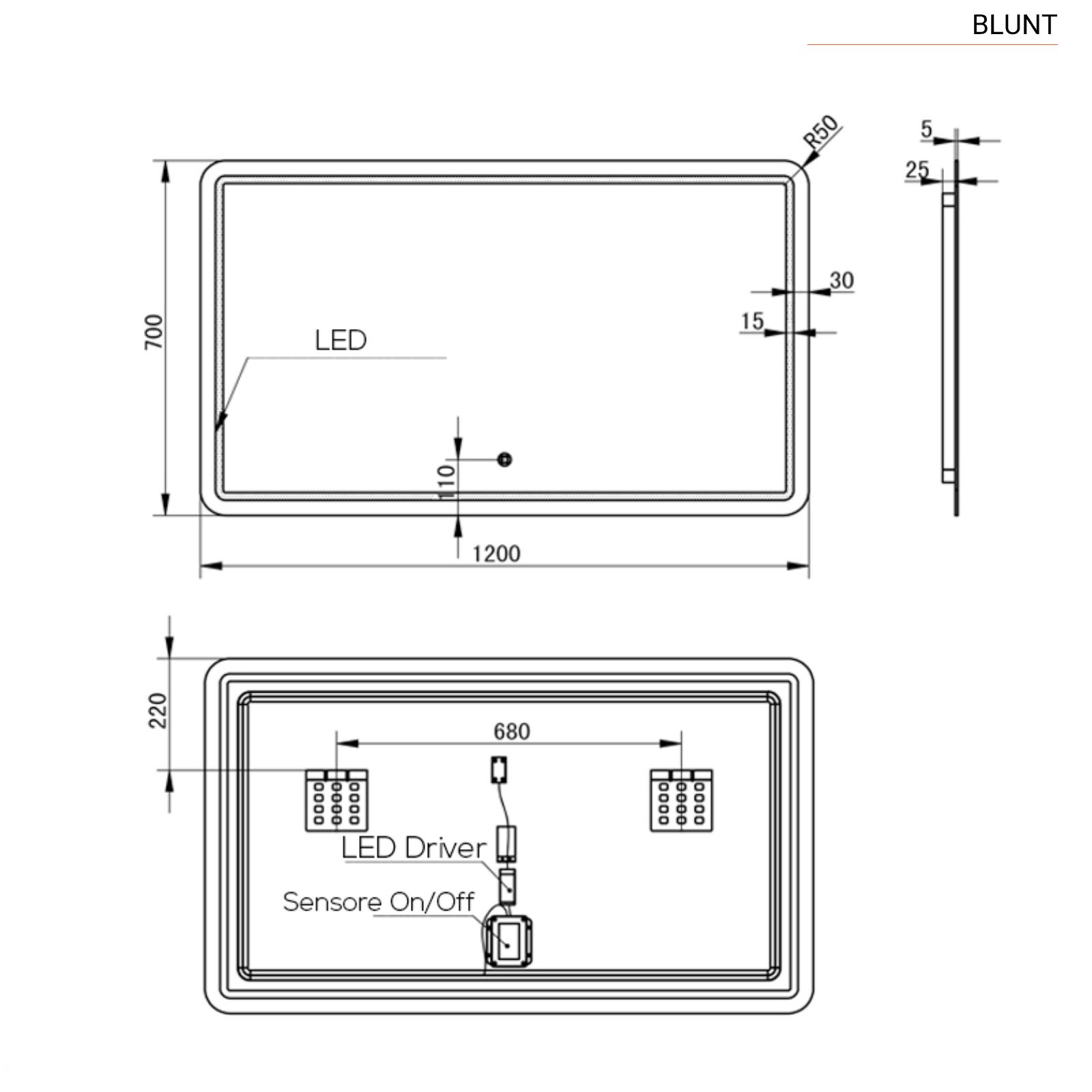 Specchio led 120x70 cm accensione touch - Blunt