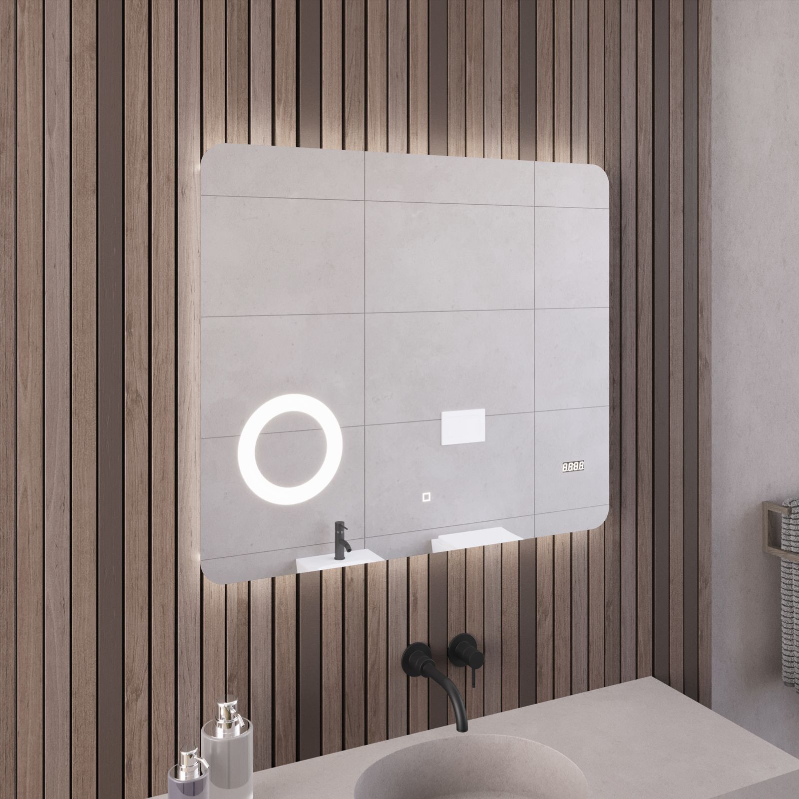 Specchio led bagno 70x120 cm touch-screen ingranditore orologio e
