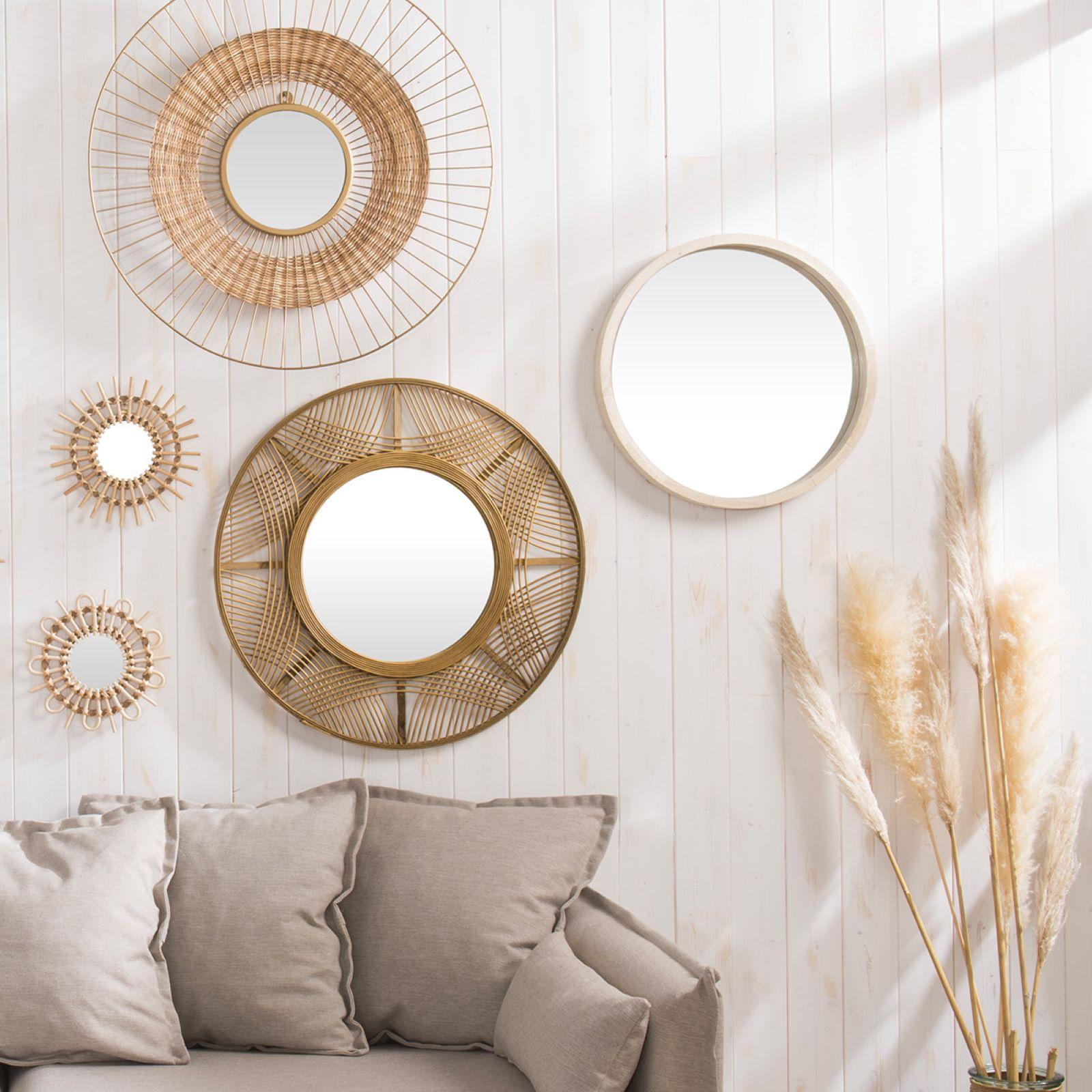 Specchio rotondo in legno di suar ondulato D53 cm Yong | Maisons du Monde