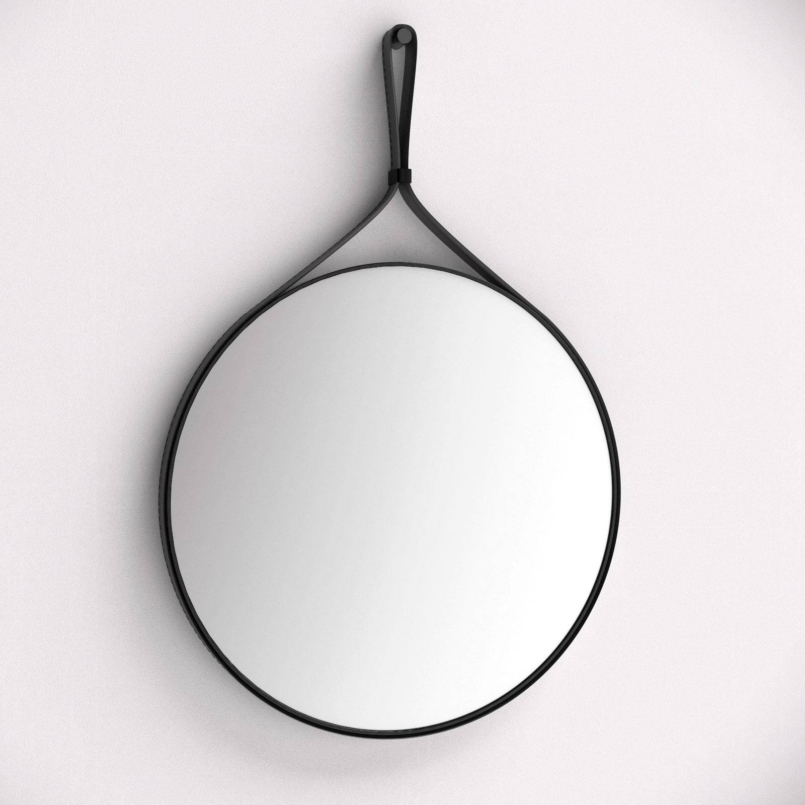 Specchio tondo Ø60 cm cornice in ecopelle nero