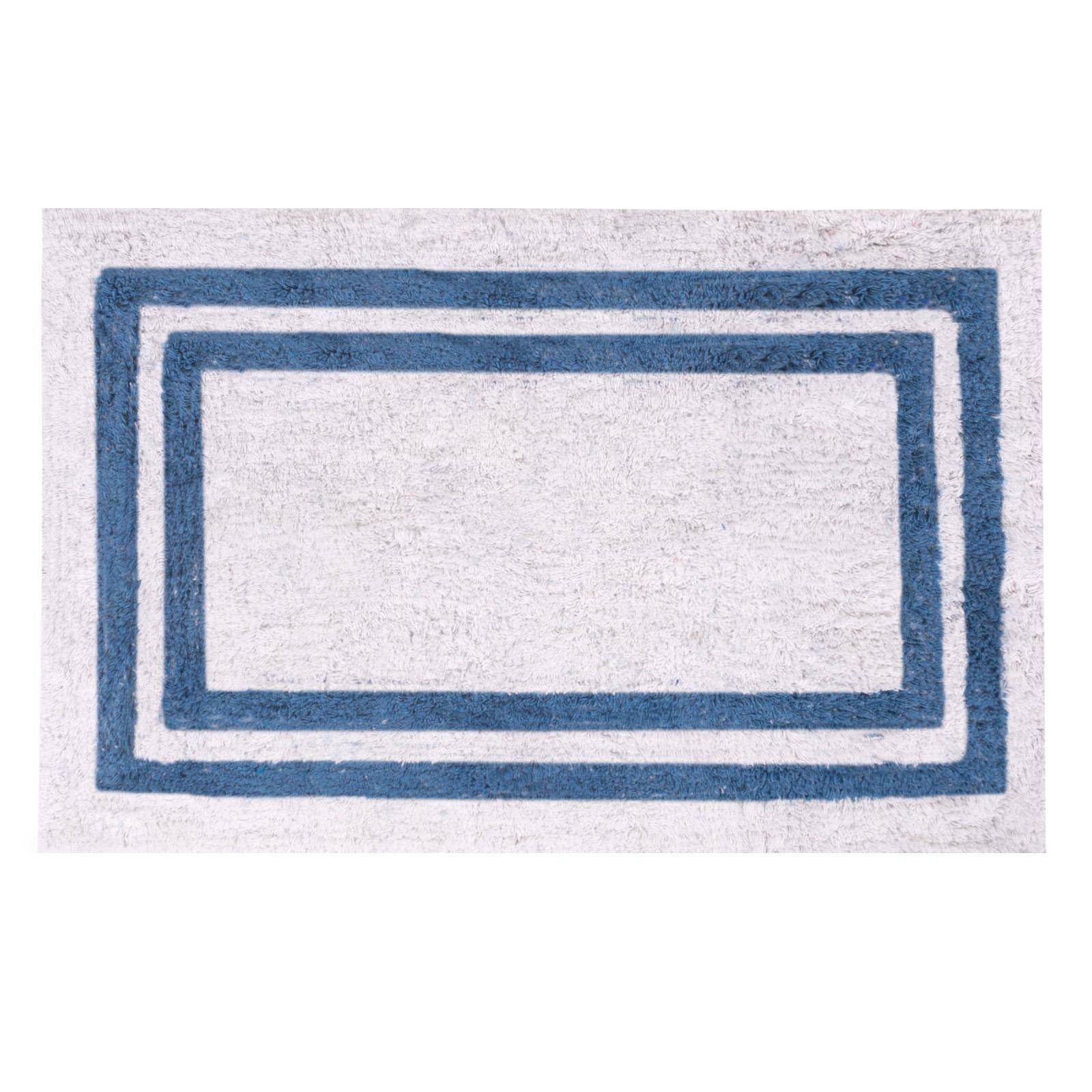 Tappeto bagno o lavanderia in cotone 50x80 cm bianco e blu con ricamo  tufting
