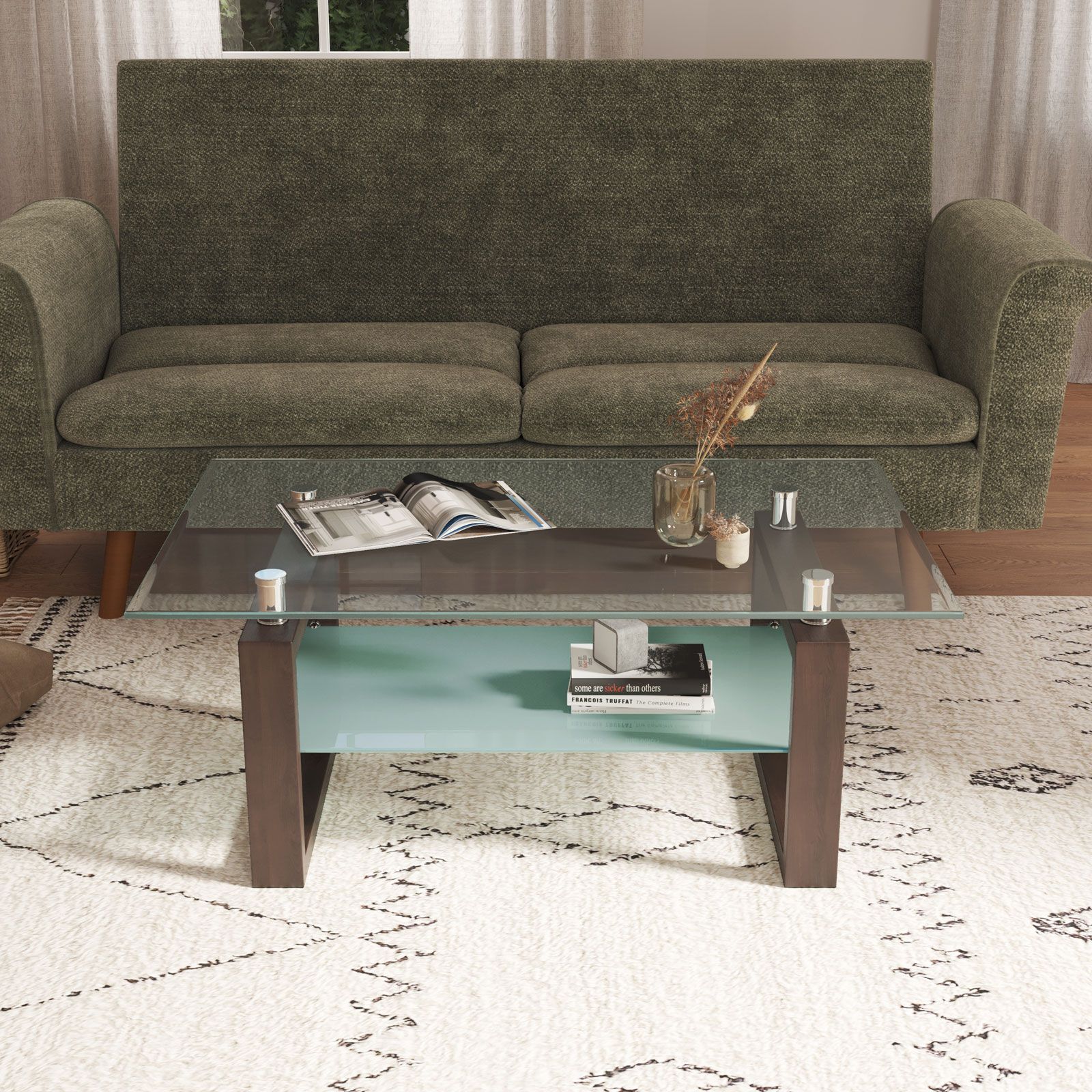 Tavolino Da Caffè ML-Design In Stile Rustico - Piano Rovere, Ripiano Portaoggetti, Acciaio - Foto 5