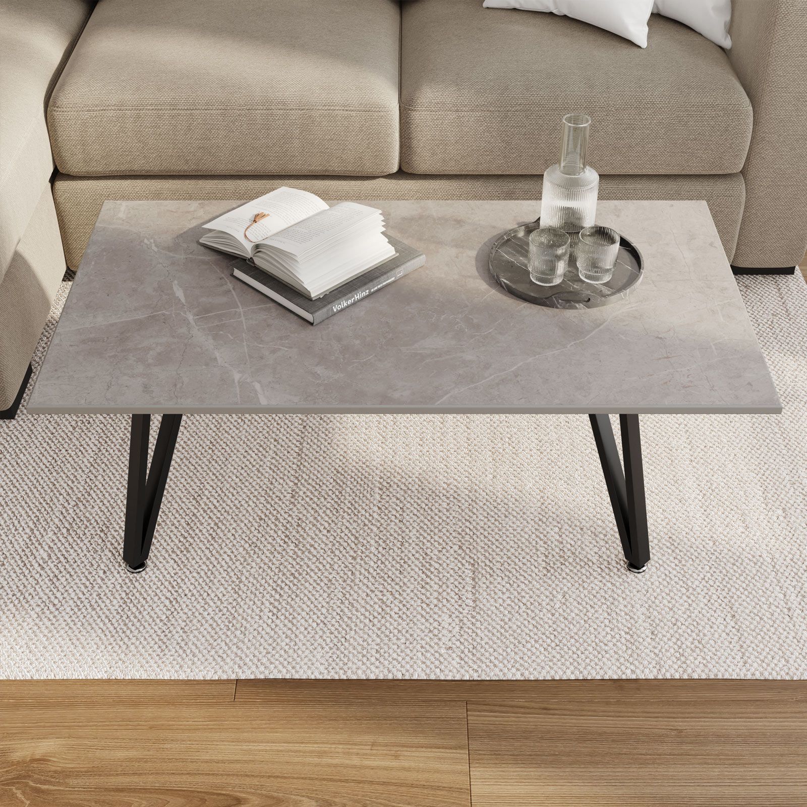 Tavolino 110x60 cm in ceramica effetto marmo grigio - Lore