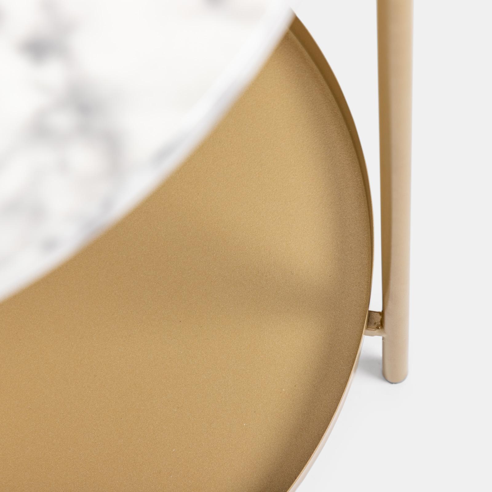 Manhattan Comfort Anderson Tavolino Rotondo Moderno 45,7 Cm – Marmo Ceramica E Similpelle Plissettata, Base Oro - 6