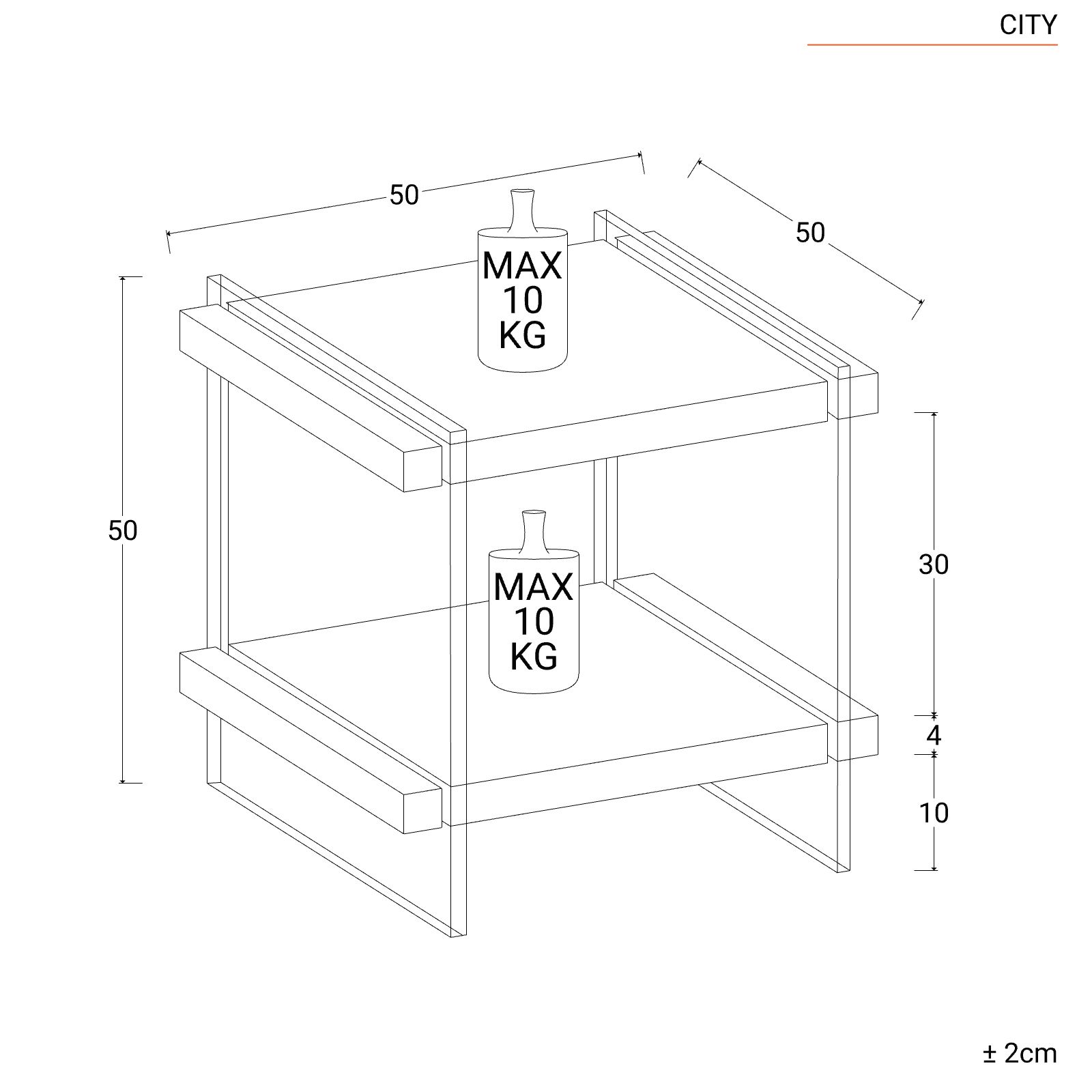 Tavolino 50x50h cm in vetro trasparente con ripiani rovere e nero - City