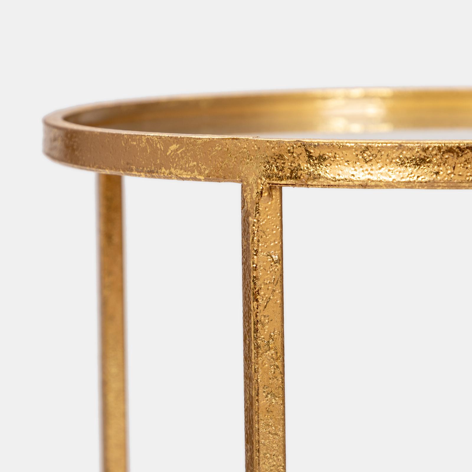 Tavolino Art Deco In Metallo Oro E Vetro - Dimensioni 39x55x39cm, Con Ripiano Specchio - Foto 3