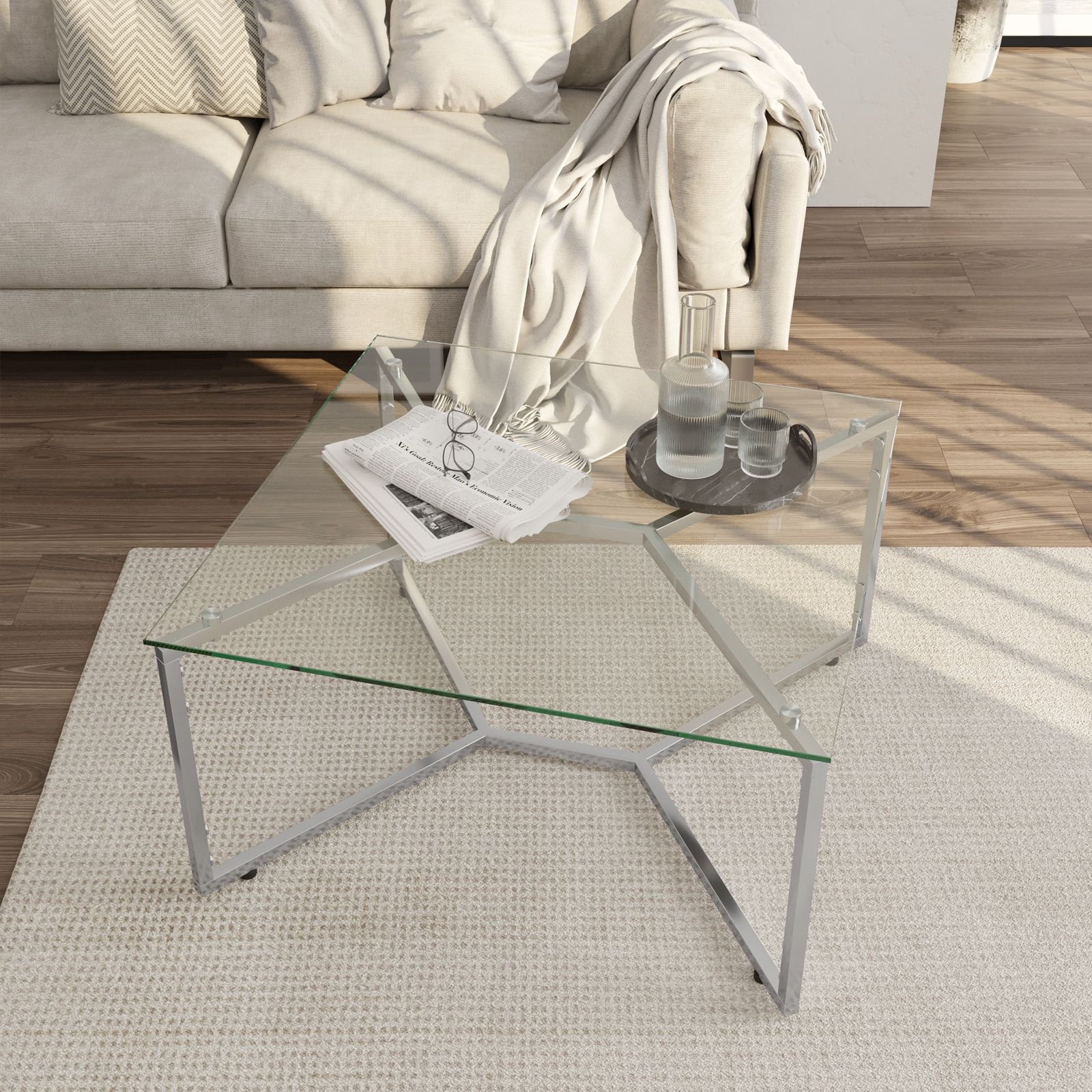 Tavolino da Salotto Tavolino Basso in Metallo Forma Quadrata Tavolino da Caffè Moderno Decorativo con Ripiano 40 x 80 x 80 cm - Nero [en.casa] | Leroy Merlin