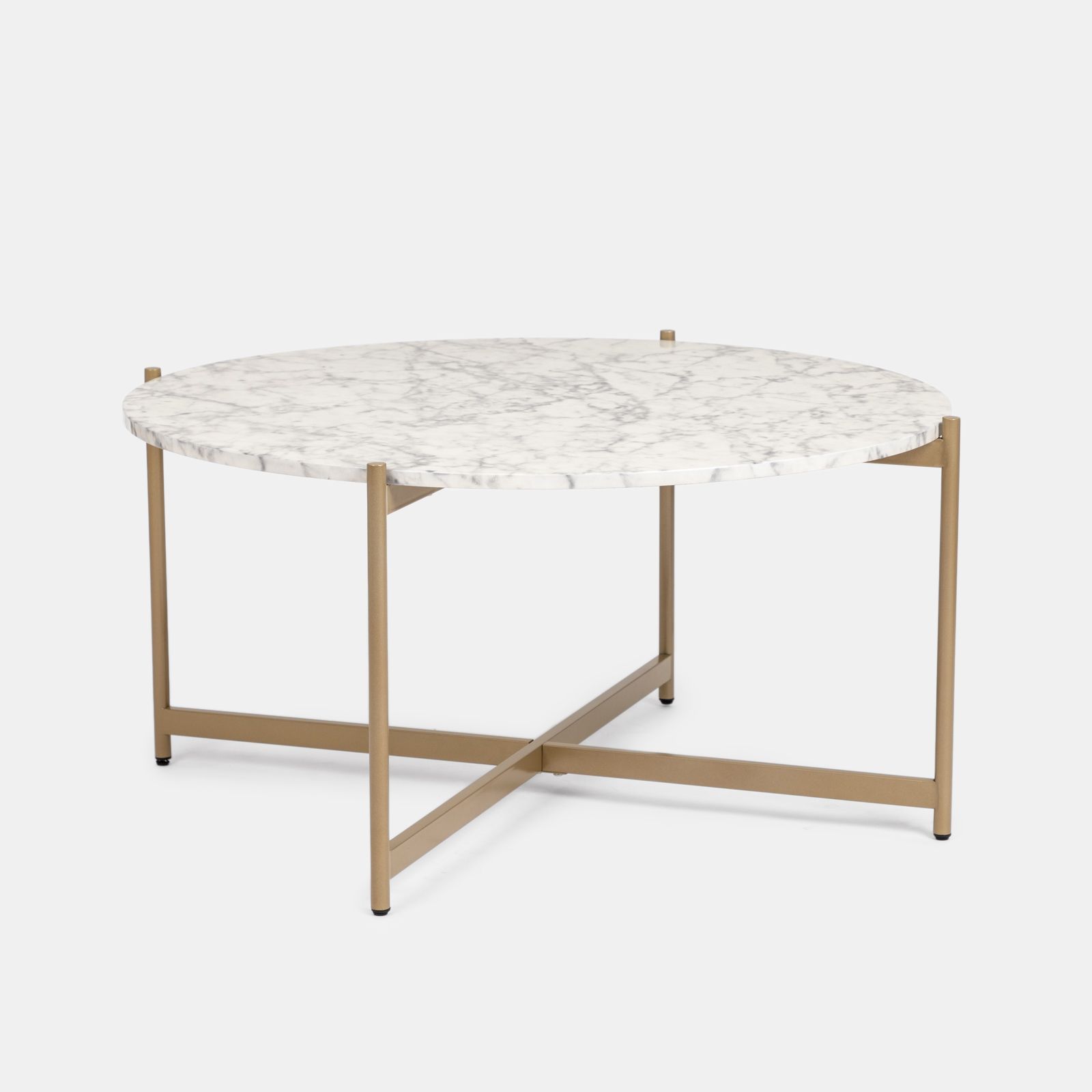 Tavolino rotondo 93 cm piano effetto marmo e gambe in metallo oro