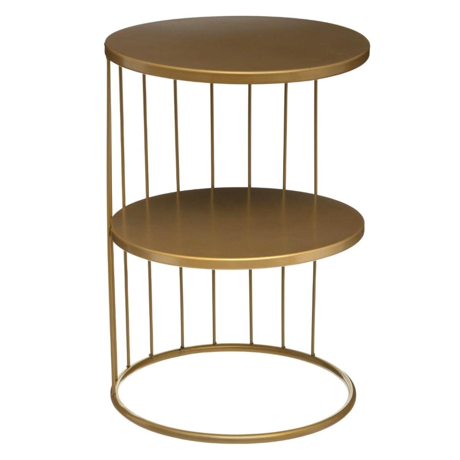 Tavolino Rotondo 2 Ripiani In Legno E Metallo - Stile Mid-Century Moderno - Marrone, 40x40x40 Cm - 4