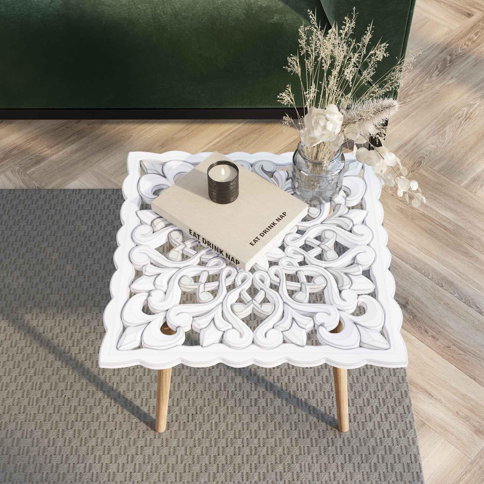 Tavolino Regolabile In Altezza Con Ruote | Piano Girevole 360° E Concavo | Design A Forma Di C Per Divano | Legno Bianco 40x30 Cm