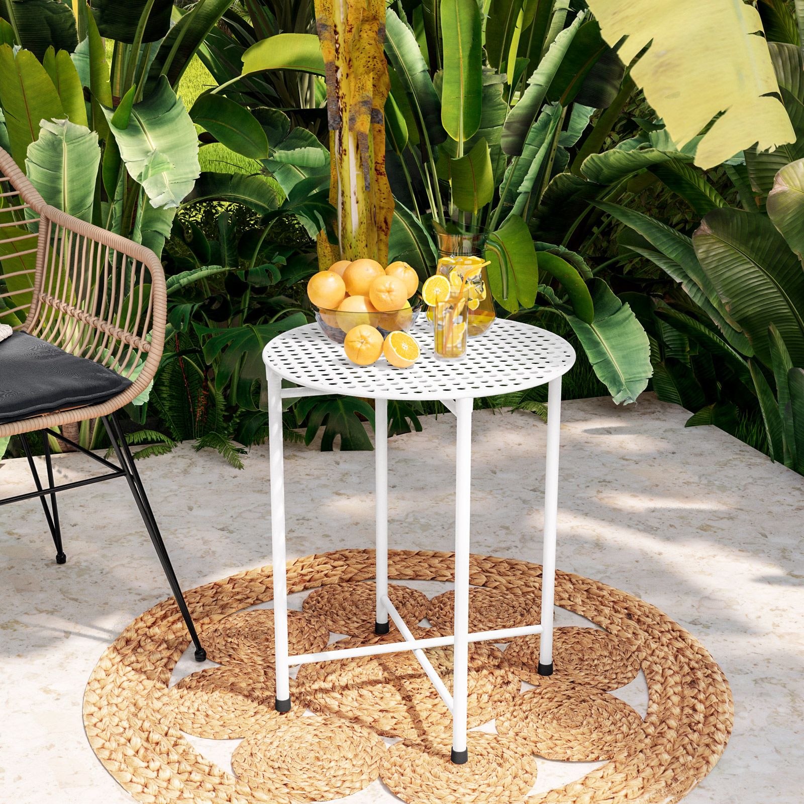 Guru-Shop Tavolino E Panca Per Fiori – Modello 4, Bianco, Dimensioni 18x43x43 Cm, Per Caffè E Terrazzo