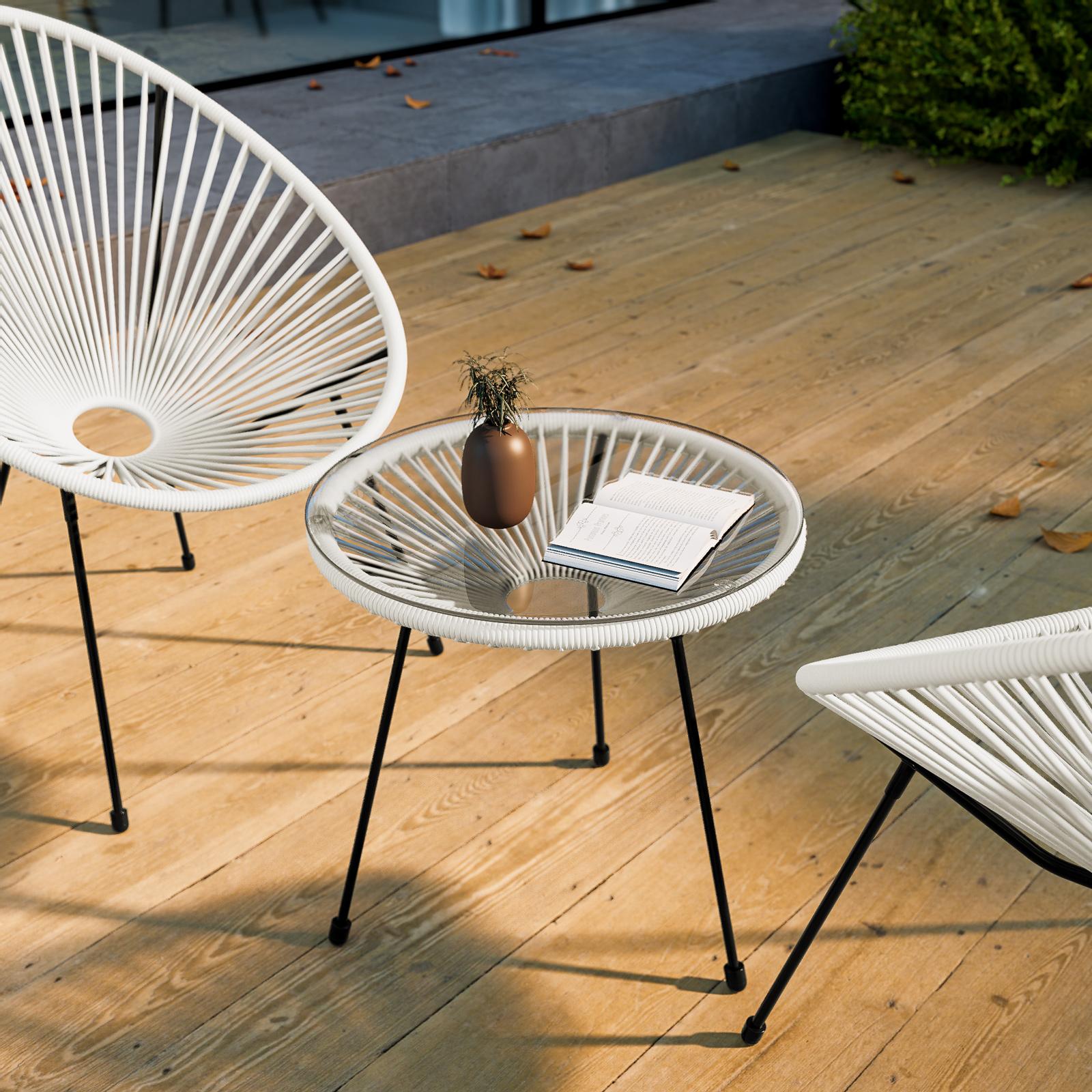Tavolino Rotondo Pieghevole Da Giardino – Piano Vetro Temperato, 46 Cm, Portata 50 Kg, Grigio