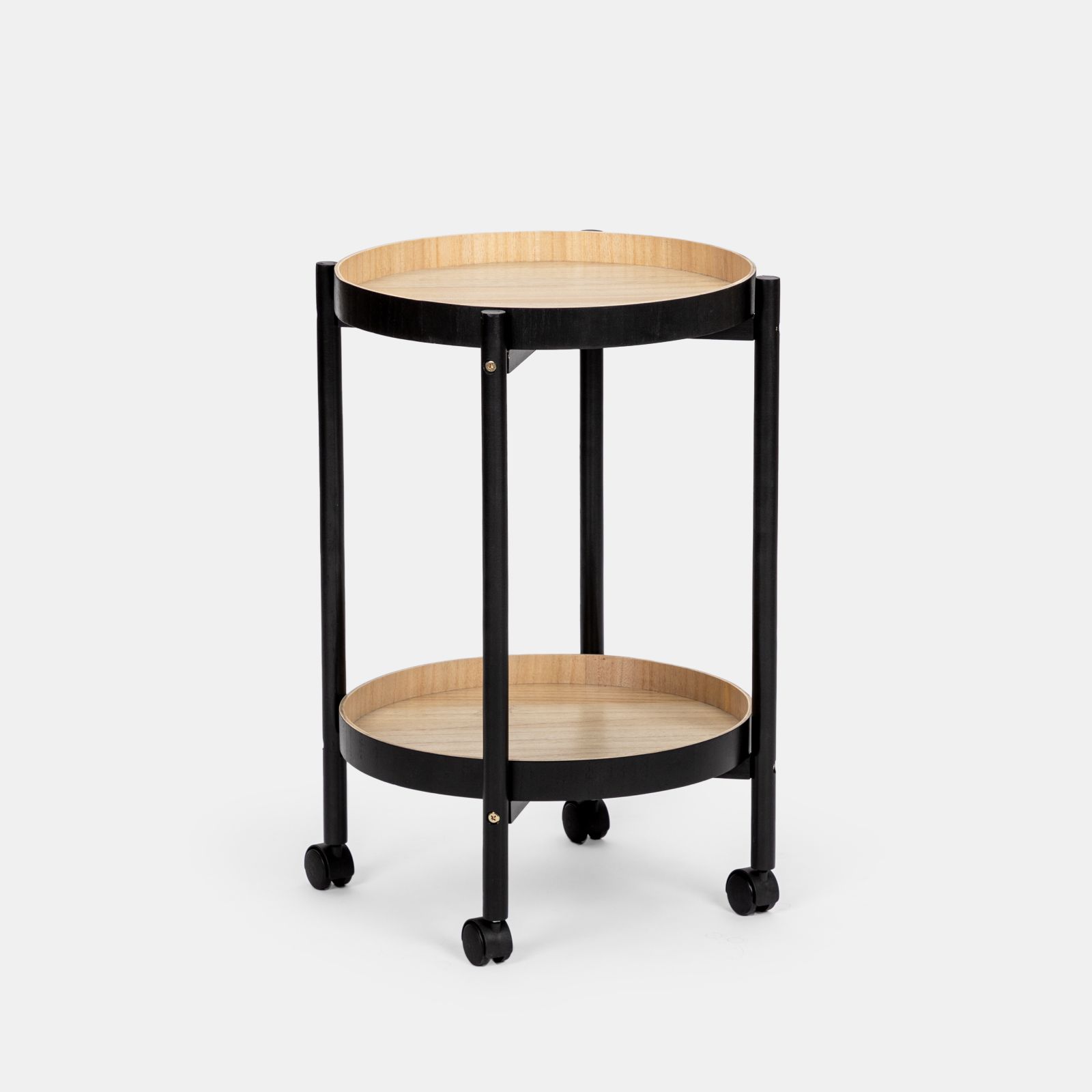 Tavolino in legno di pino nero con ruote e due ripiani - Ali