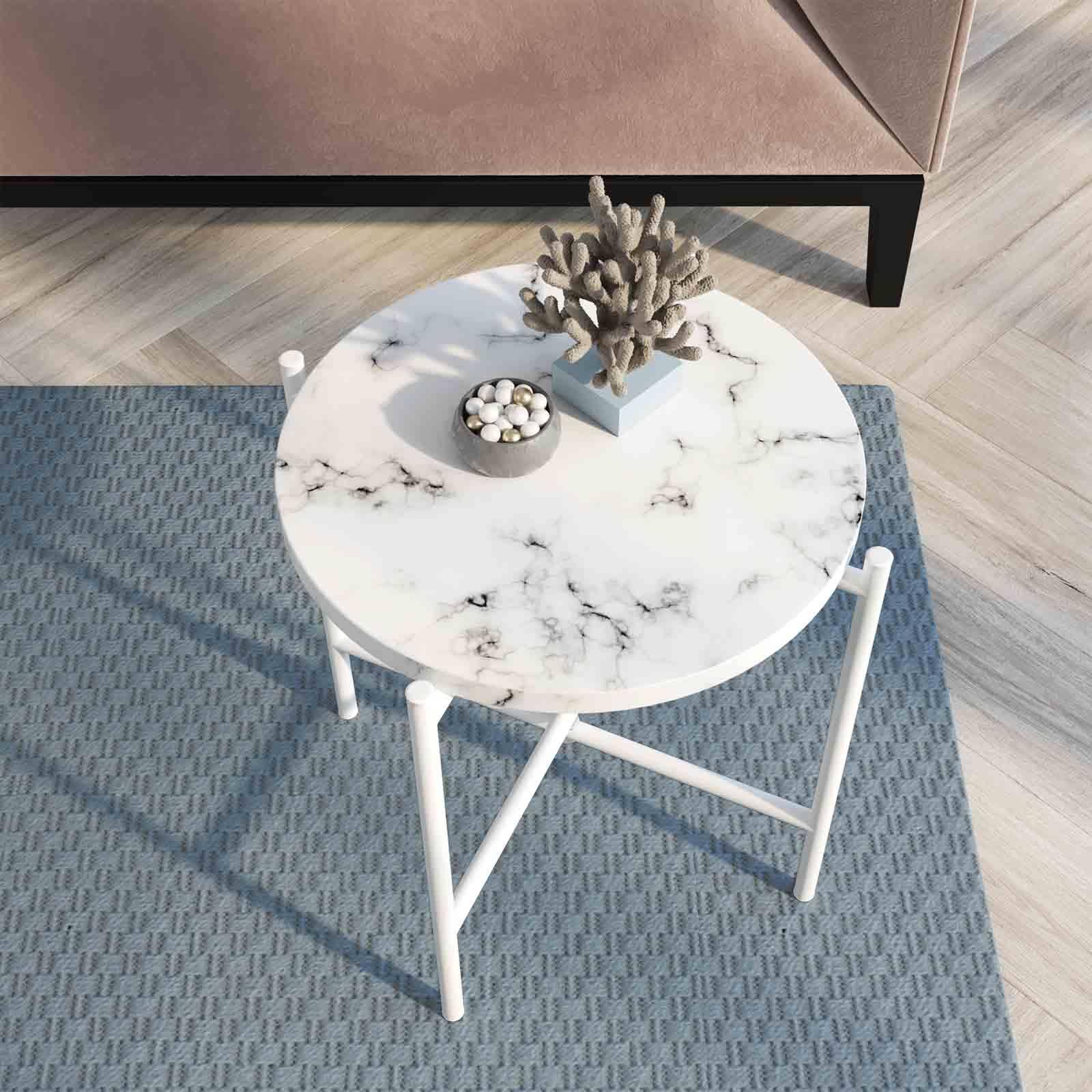 Tavolino in metallo effetto marmo bianco - Astro