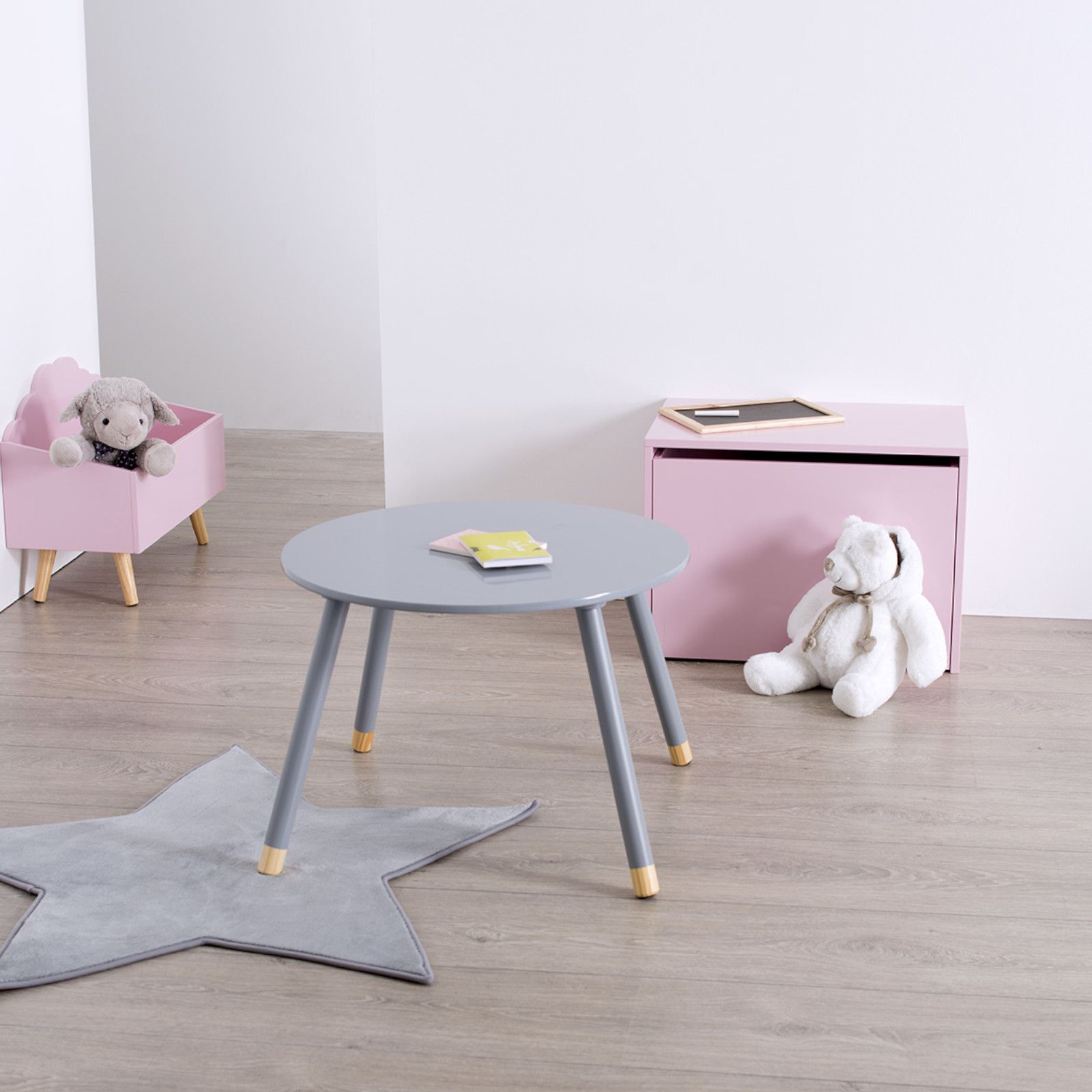 Set tavolino 57x52h cm con due sgabelli bianco e oro per bambino - Stardust