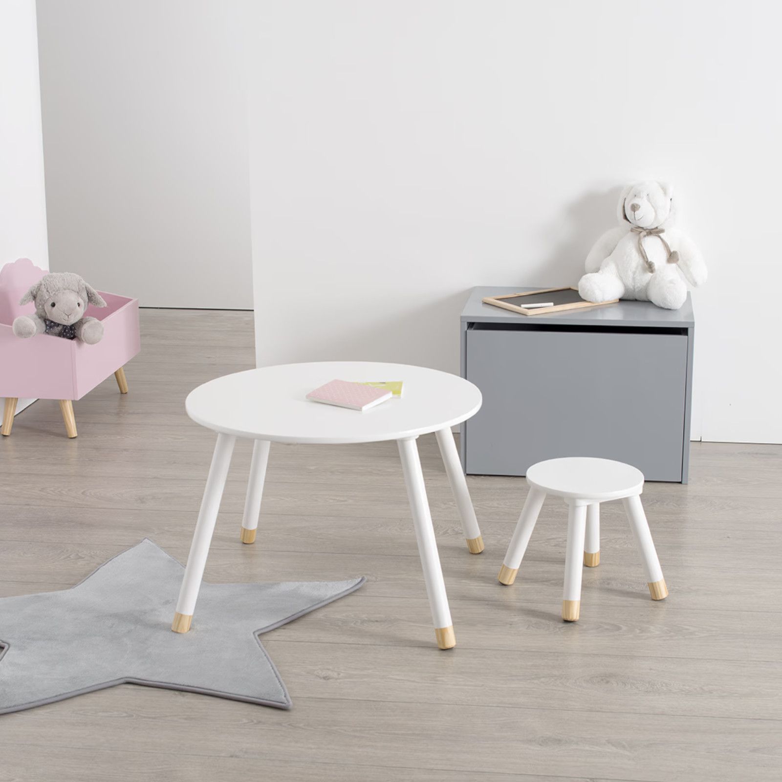 Tavolino rotondo per bambini 60 cm in legno bianco - Sweety