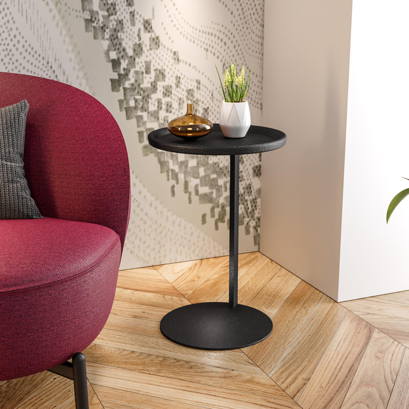 Tavolino Da Caffè Legno Nero Rotondo - Design A Forma Di C, Diametro 40cm, Altezza 60cm - Foto 6