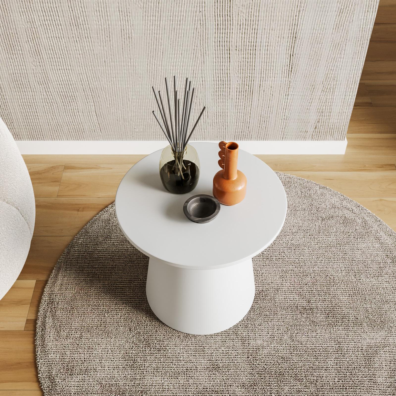 Roundhill Furniture Anze Tavolino Rotondo In Legno Con Ripiano - Colore Bianco - Stile Rustico Contemporaneo - 3