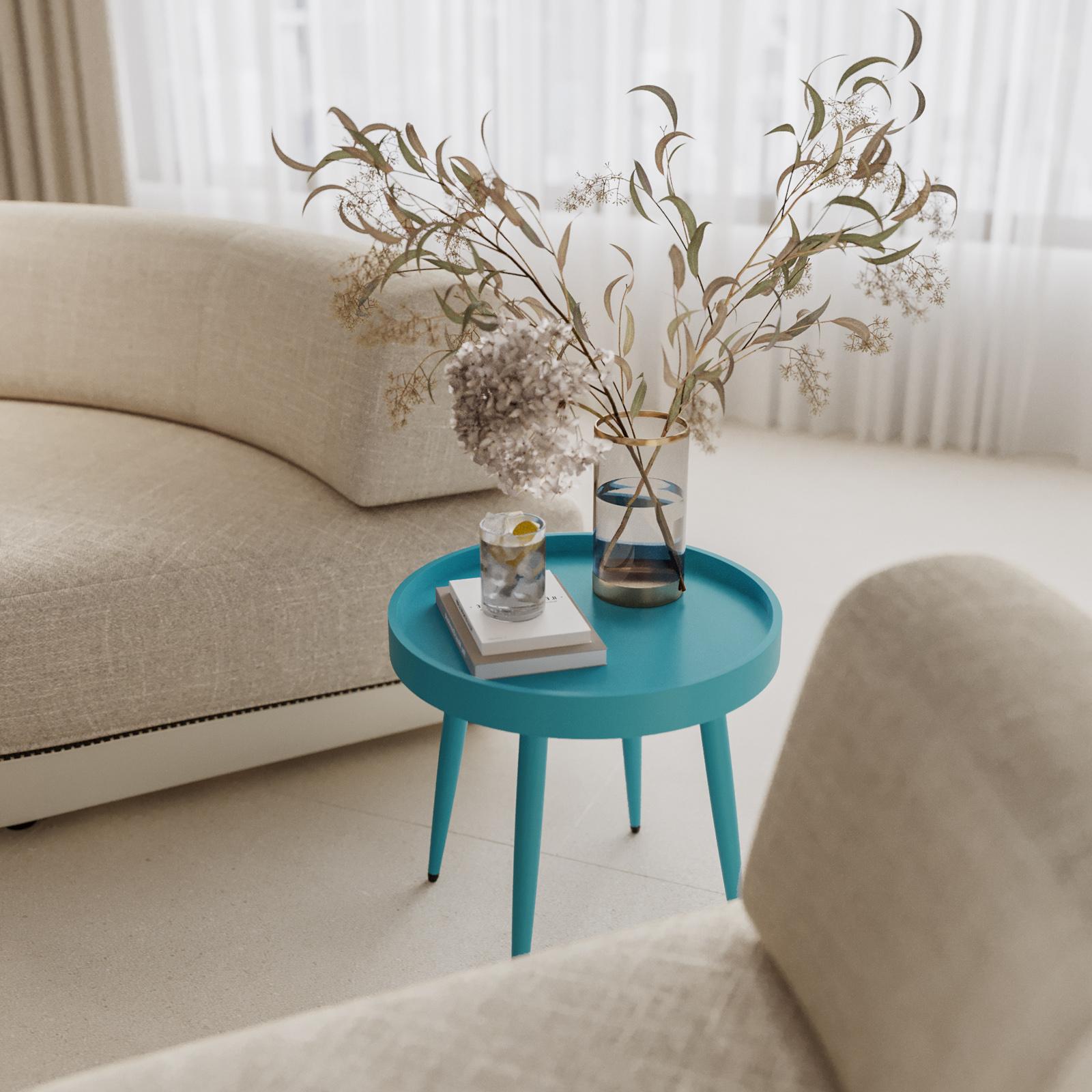 Tavolino Divano Bianco E Blu Tavolino Rotondo 50 Cm Con Top In