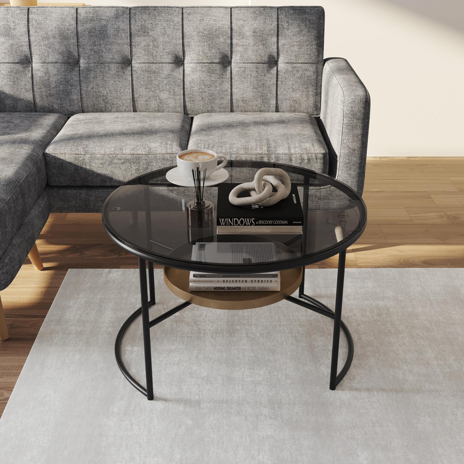 Tavolino rotondo con contenitore telaio in metallo, Tavolino effetto marmo da salotto soggiorno camera letto Oro