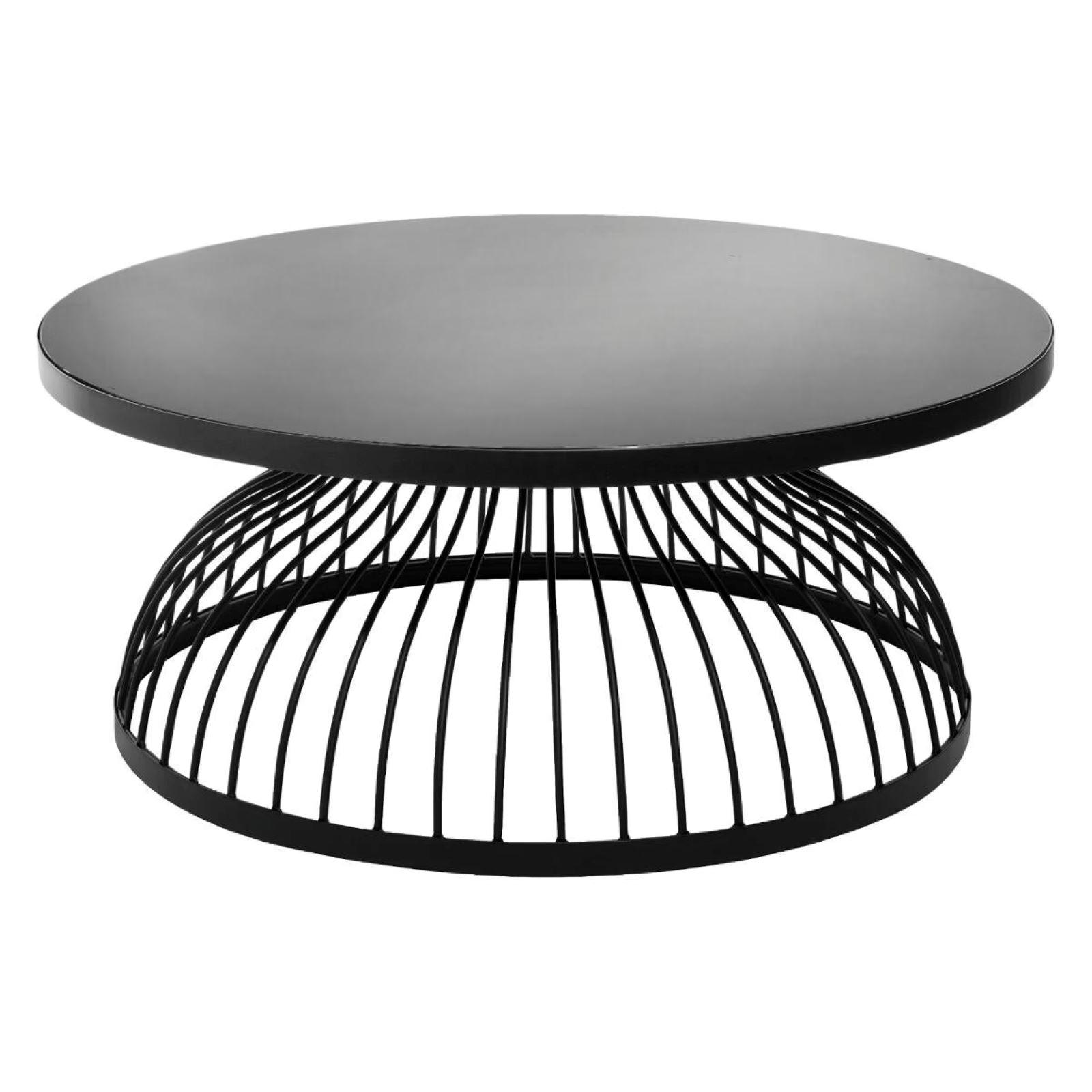 Tavolino da caffè rotondo industriale moderno, piccolo, 60 x 60 x 40 cm, per soggiorno, camera da letto, ufficio, elegante tavolo da cocktail con finitura nera, arredamento versatile per la casa