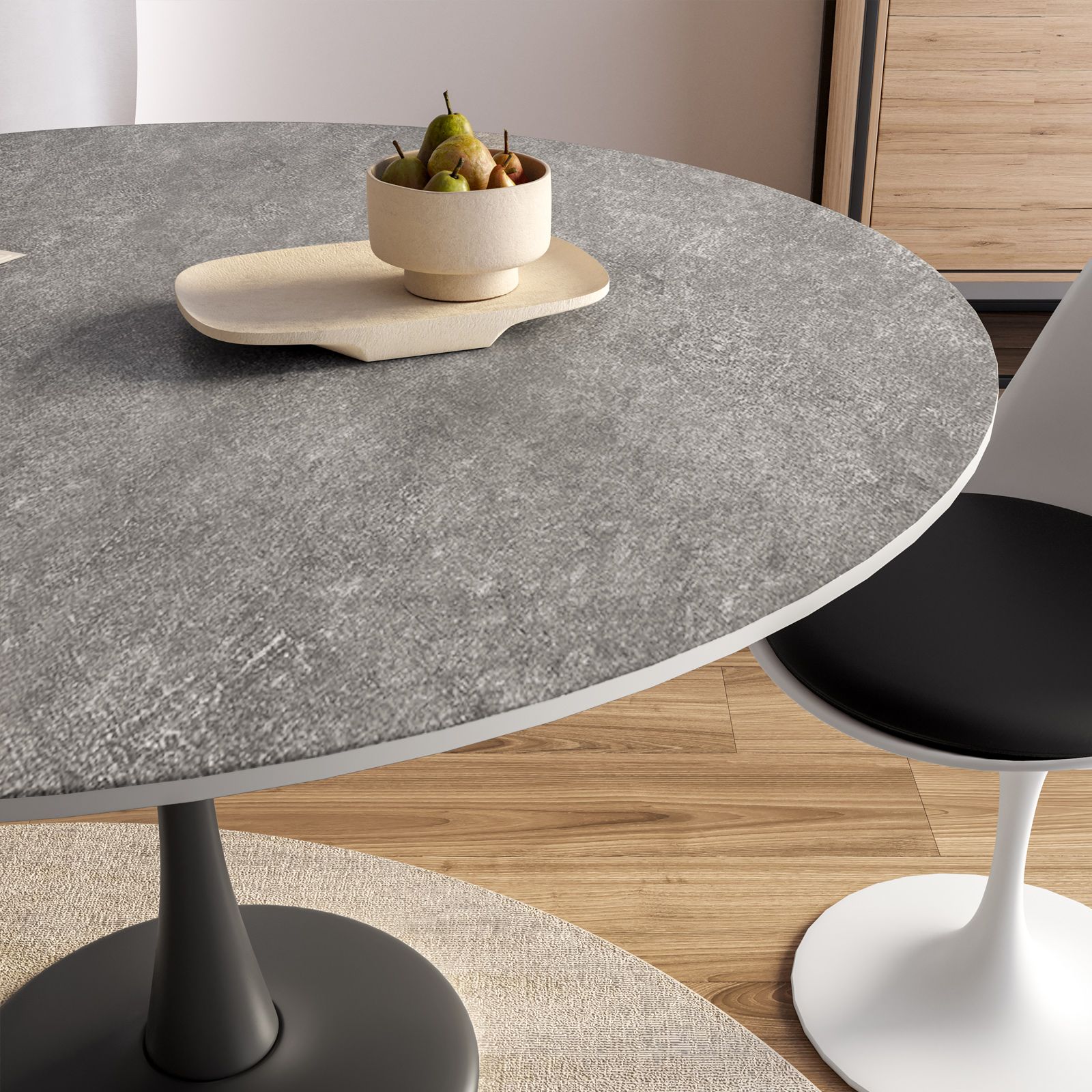 Tavolo rotondo 120 cm con piano stone grigio effetto marmo - Tulipano