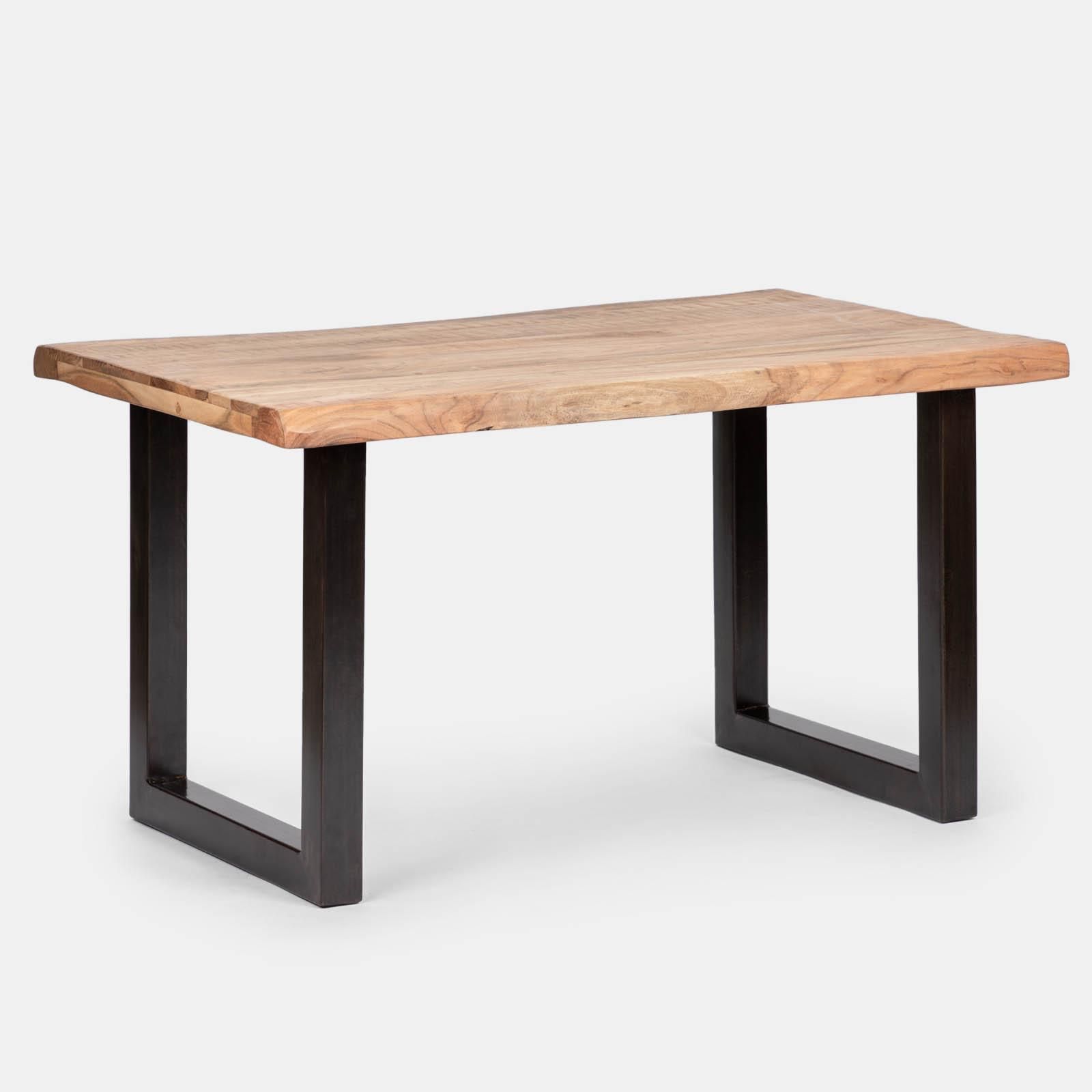 Tavolo 140x90 cm piano in legno di acacia 55 mm e gambe a U 5x5 in metallo  nero - Freia Acacia