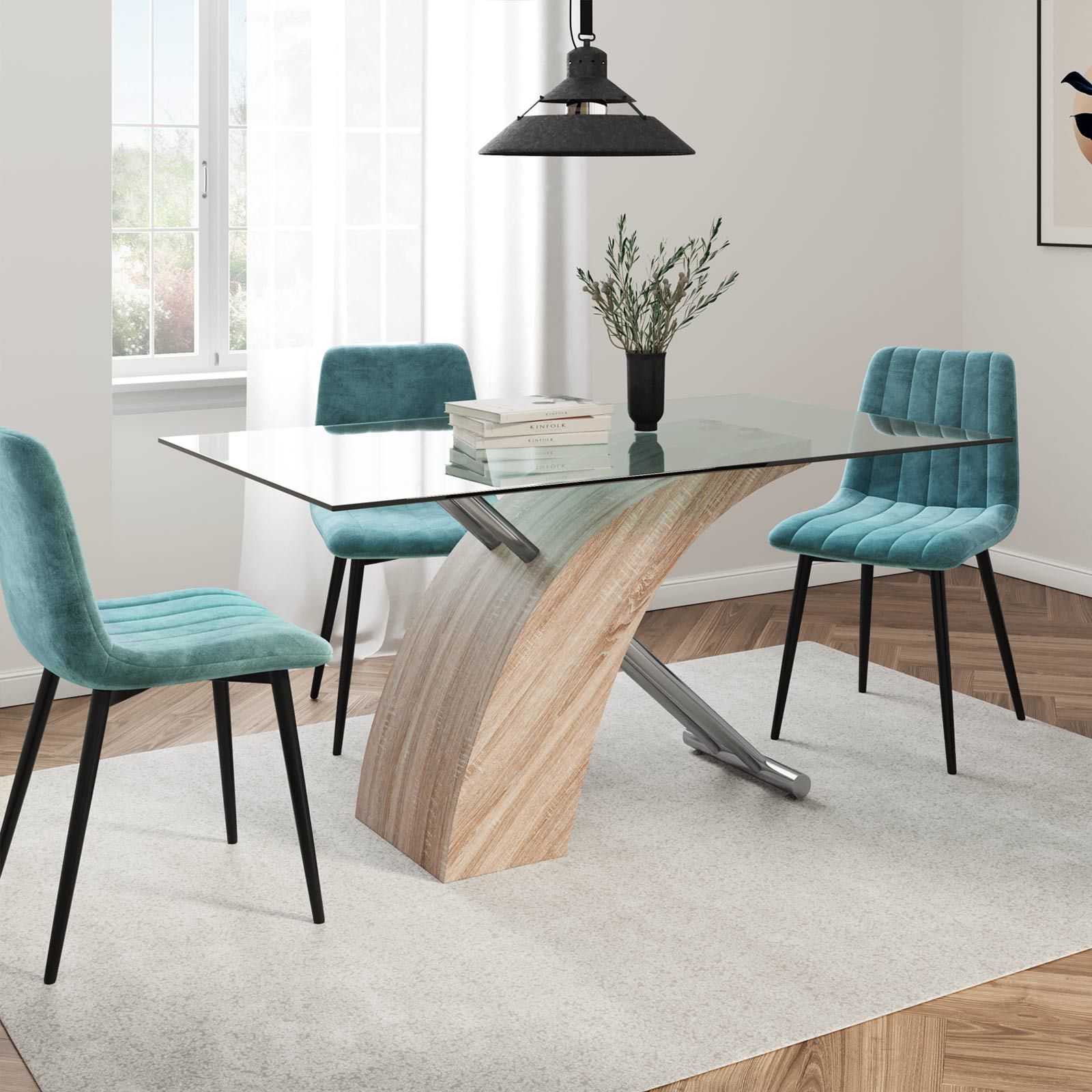 Tavolo in legno di radice di design, con piano in vetro, Ø 60 cm, in vero  legno di teak, realizzato in legno di radice di vetro massiccio, legno di