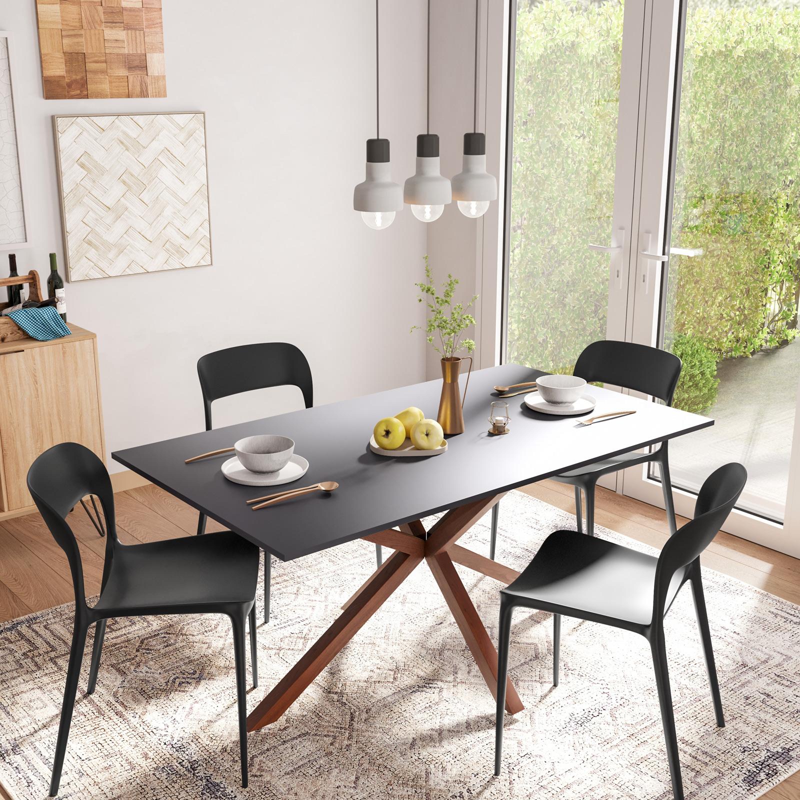Tavolo Da Pranzo Moderno Con Gambe Incrociate In Ferro, Piano MDF Effetto Rovere, Dimensioni 140x80x76 Cm, Colore Rovere/nero