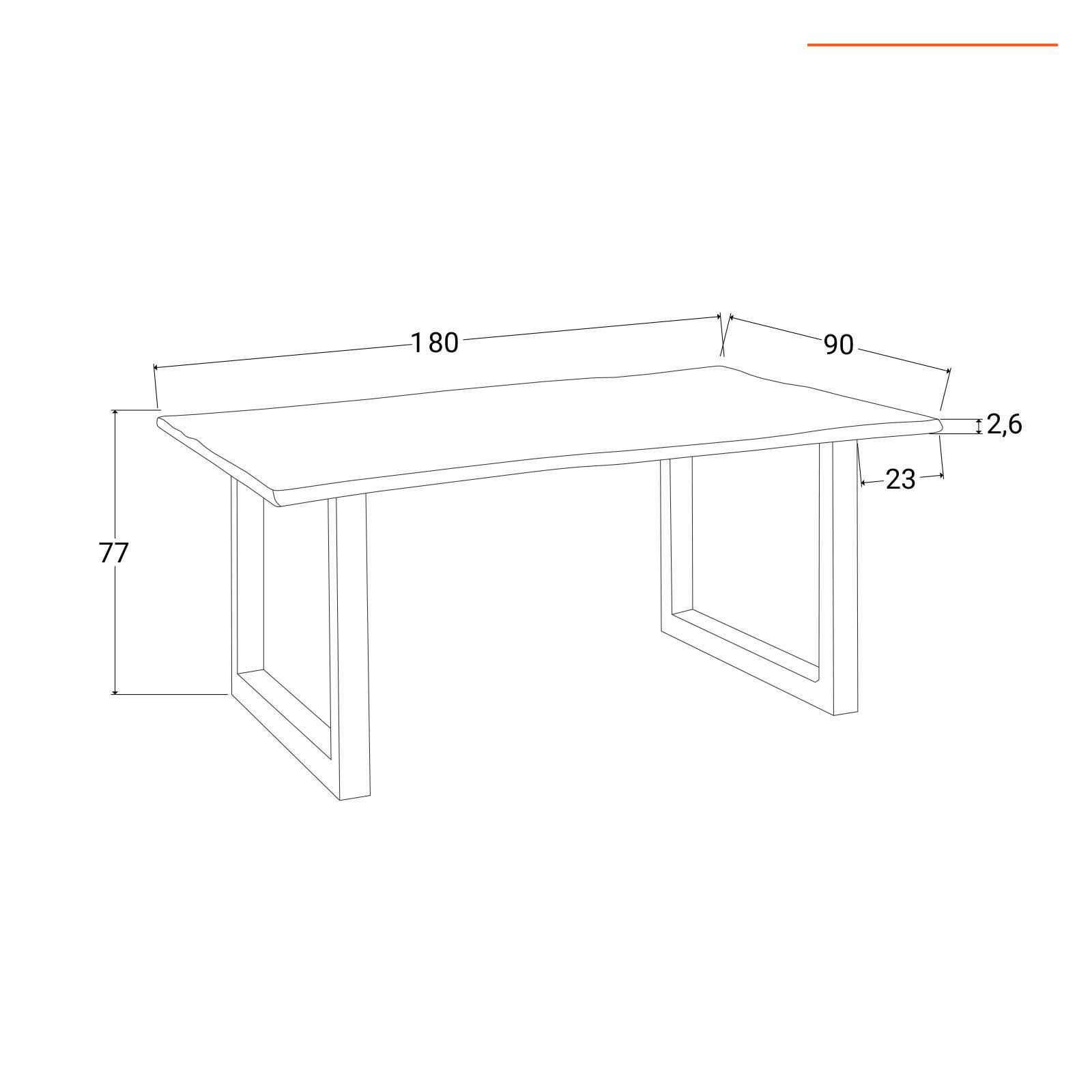 Tavolo 180x90 cm piano in legno di mango 26 mm e gambe a U 8x4 in