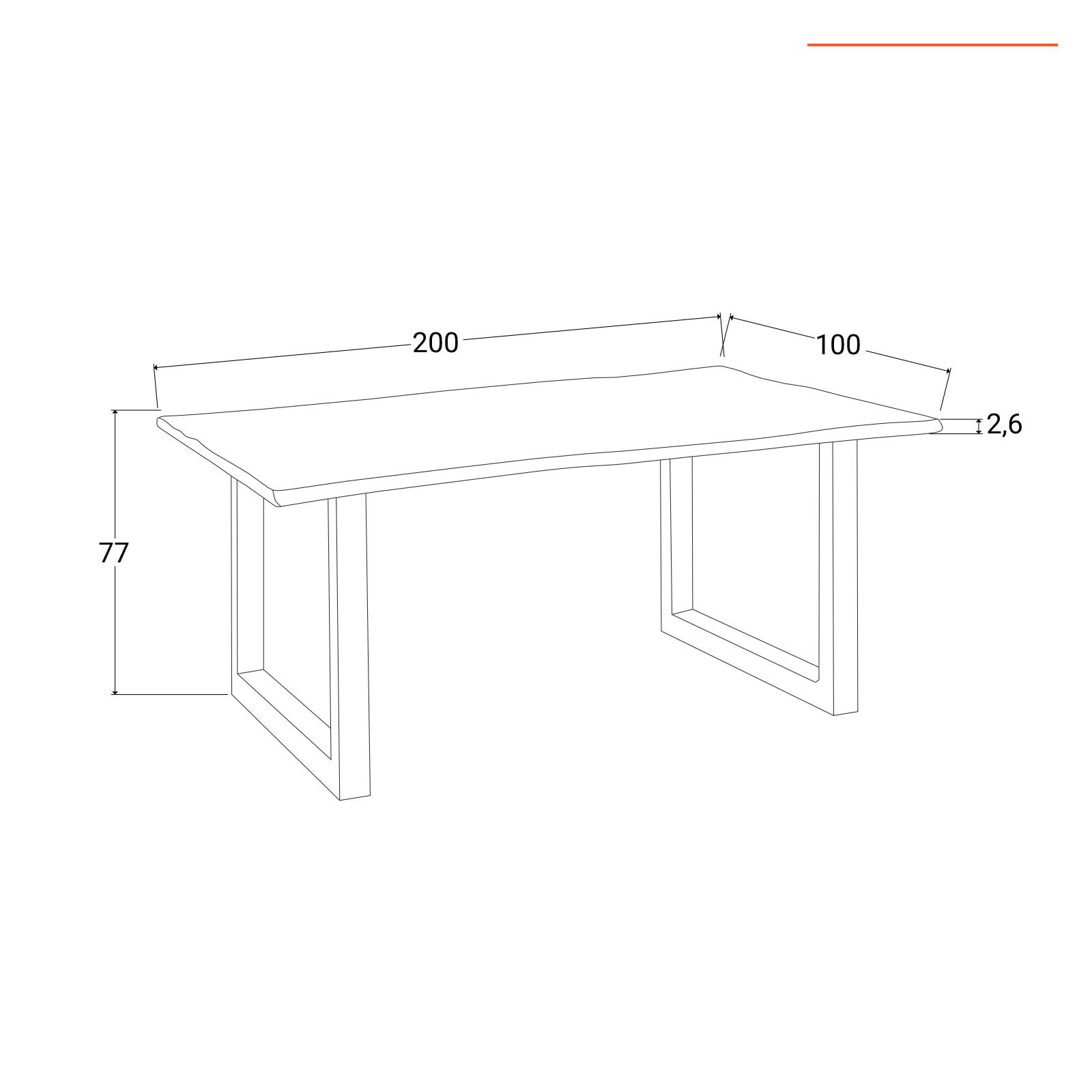 Tavolo 200x100 cm piano in legno di acacia 26 mm e gambe a U 8x4 in