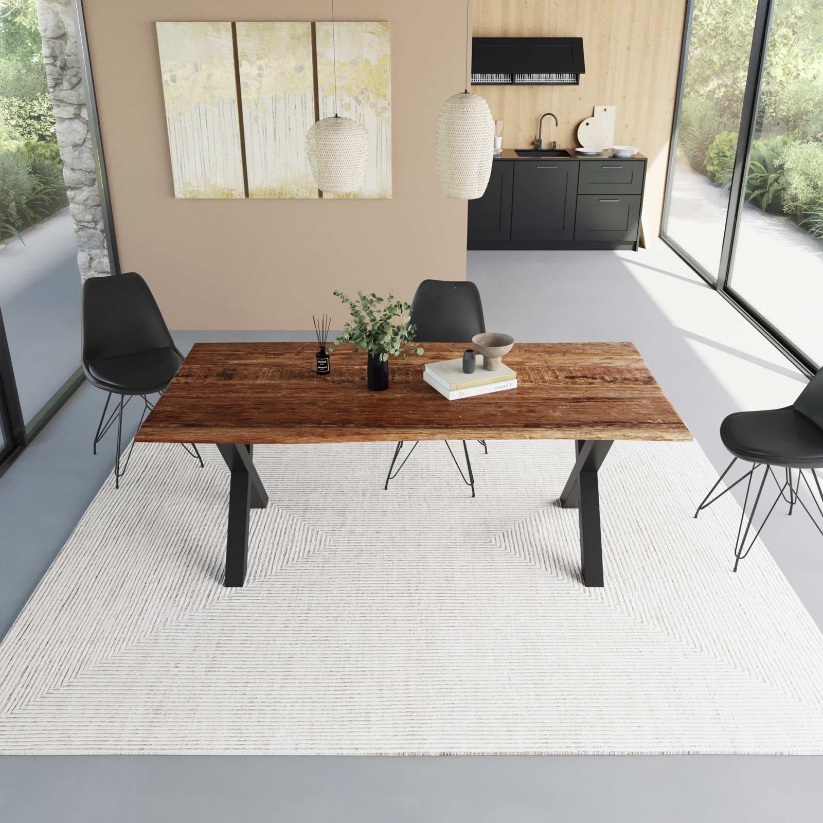 Tavolo 200x100 cm in legno di acacia con gambe in acciaio bianco - Caesaroo