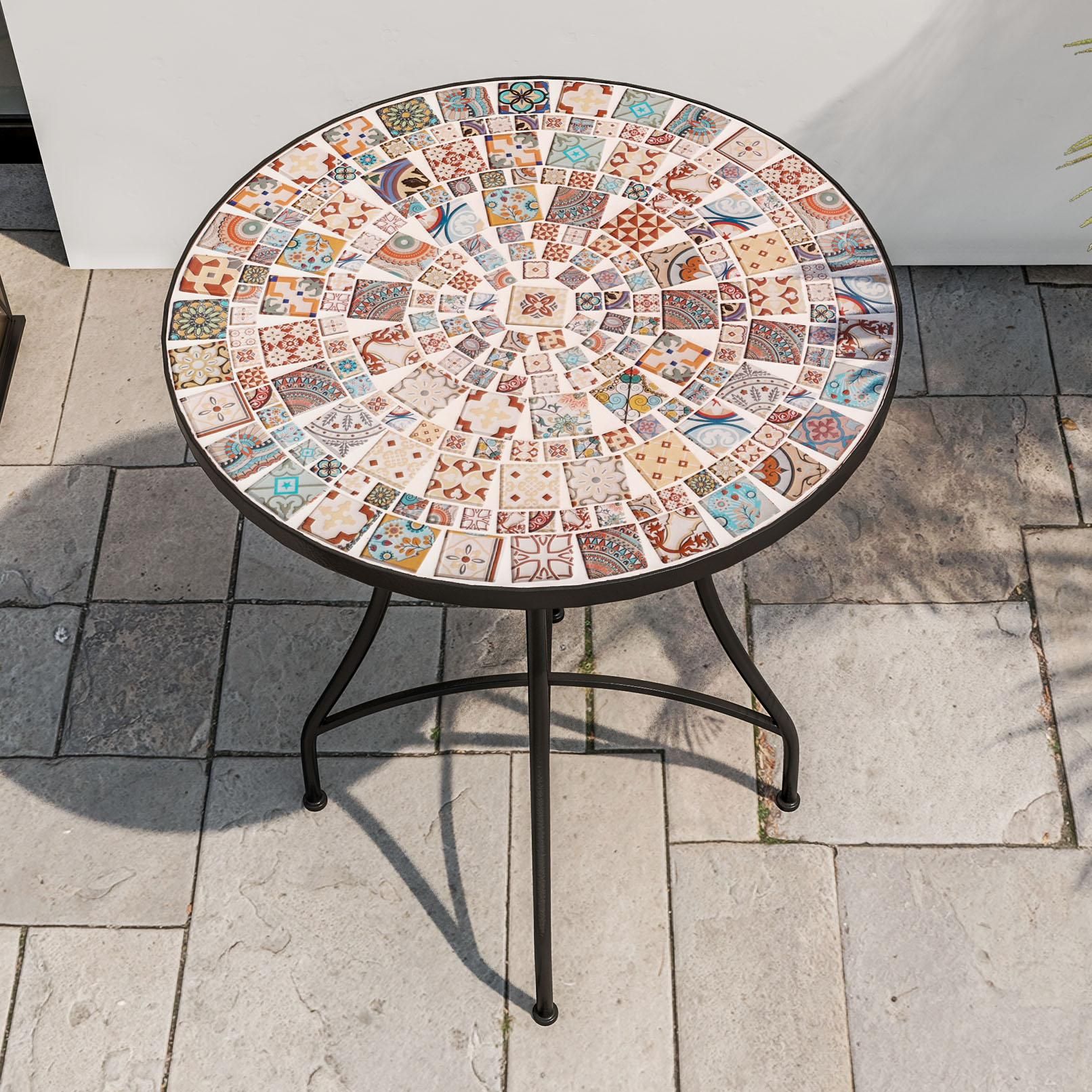 Tavolo rotondo 60 cm in metallo nero con decorazione mosaico radiale -  Otranto