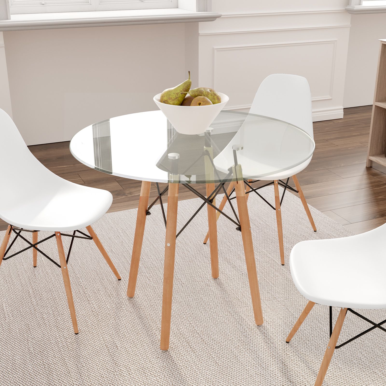 Tavolo da pranzo rotondo 90 bianco con gambe in legno e metallo - Polar
