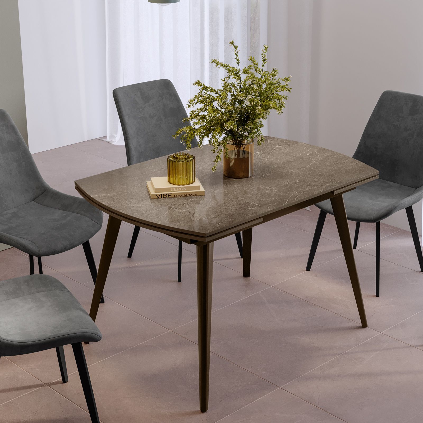 Tavolo allungabile 120-180x80 cm con top effetto marmo bronzo e gambe in  metallo - Ragnar